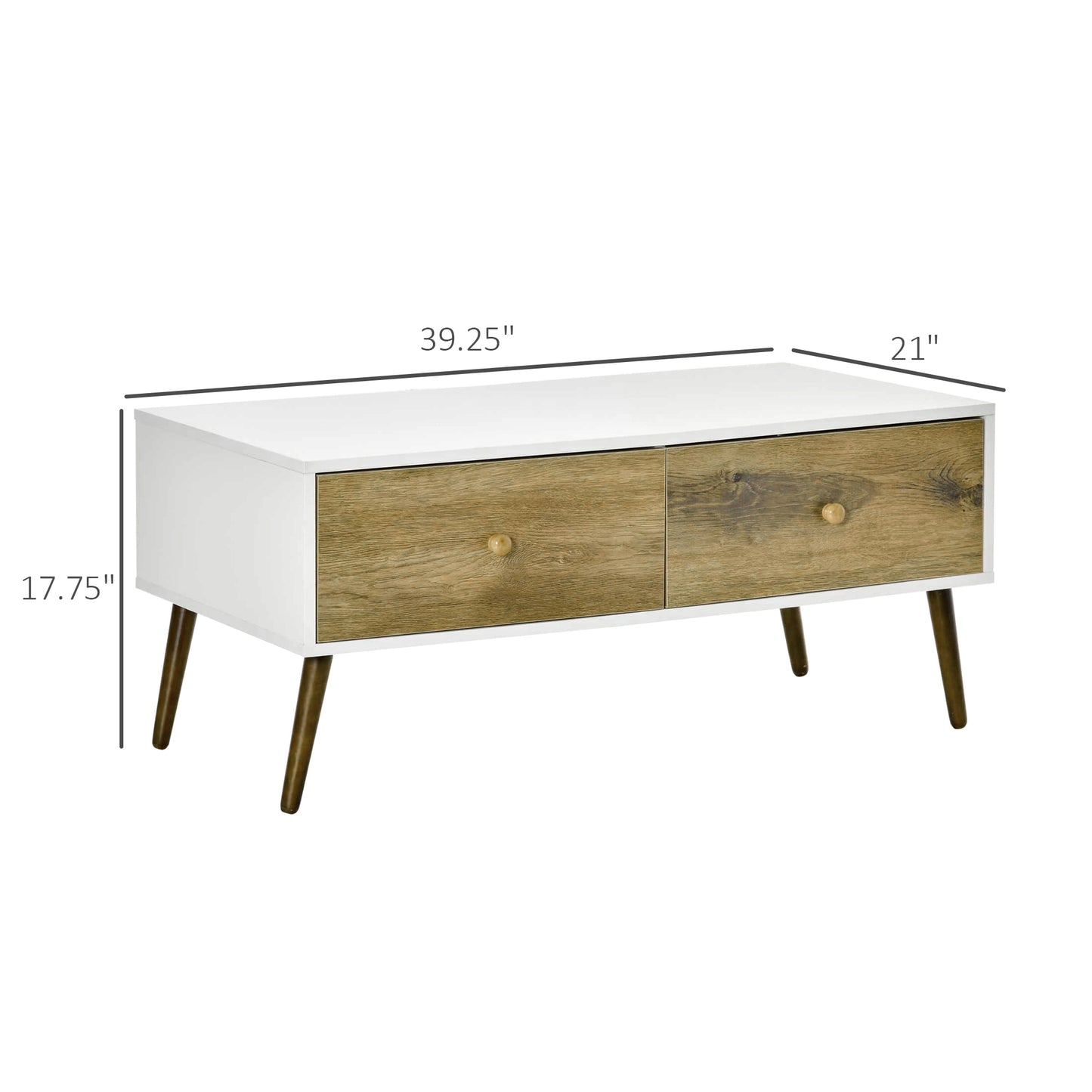 Coffee Table with 4 Drawers for Living Room, Cocktail Table, Center Table for Living Room, Natural