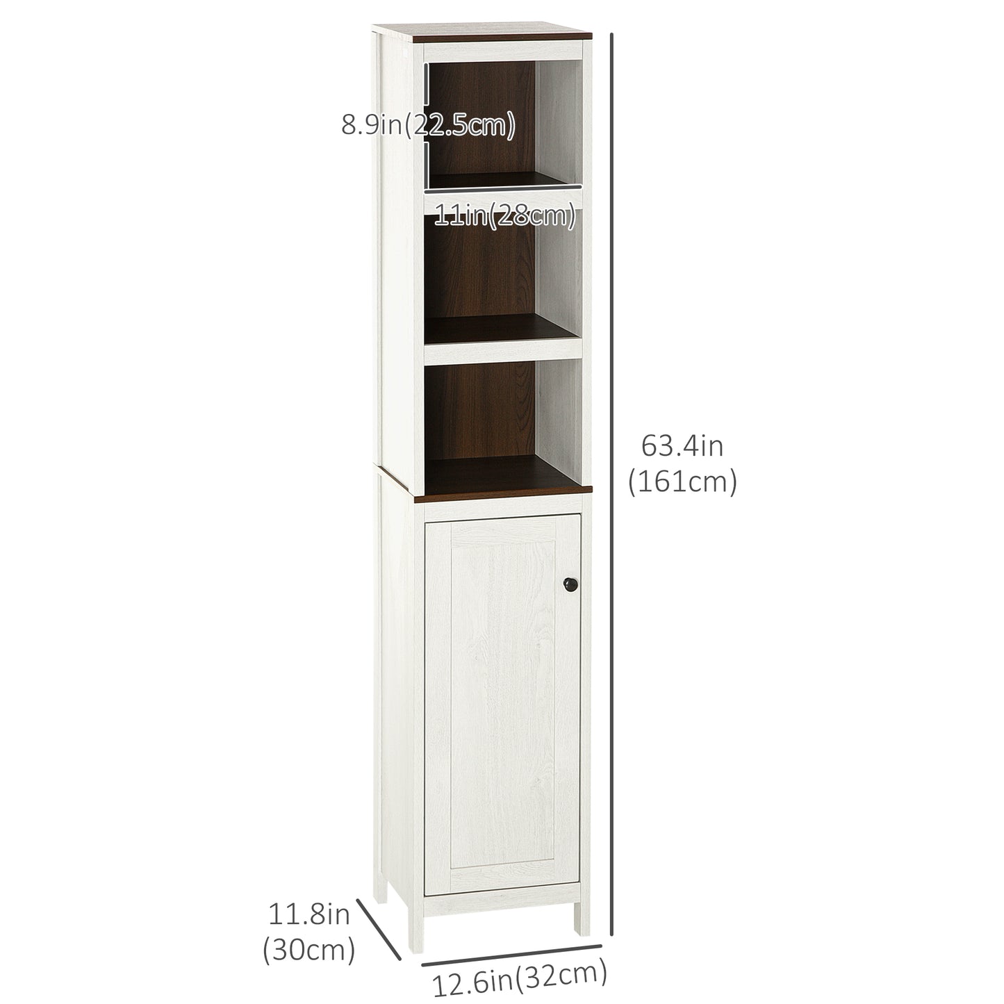 Tall Bathroom Storage Cabinet, Freestanding Tower Cabinet with 3 Open Shelves and Adjustable Shelf, Antique White