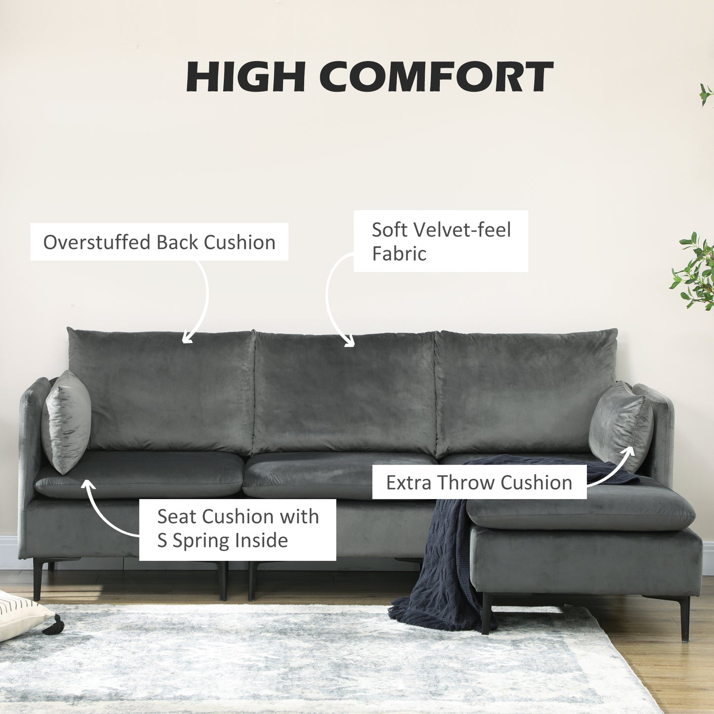 Convertible L-Shape Sectional Sofa Couch, with Reversible Ottoman. Apartment, Small Space, Gray