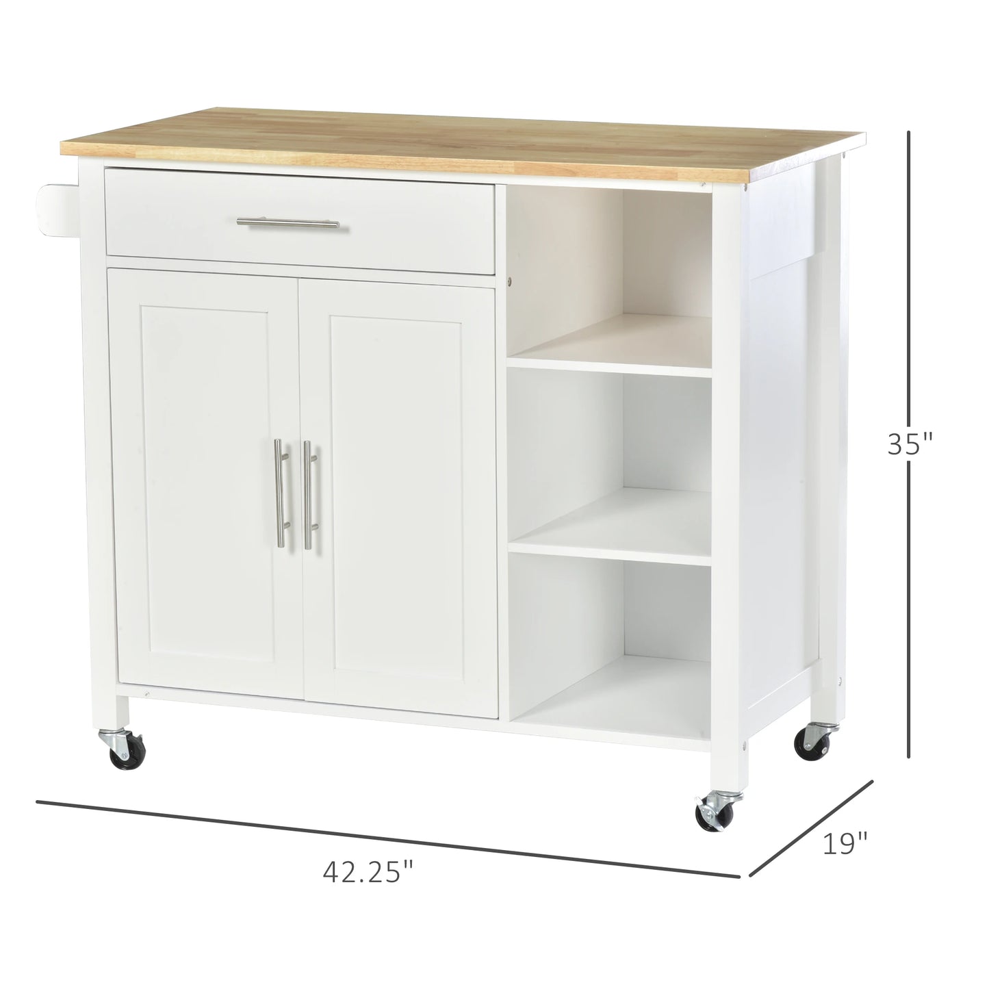 Wooden Rolling Kitchen Storage Island on 360° Swivel Wheels Dining Cart with Drawer for Kitchen, White