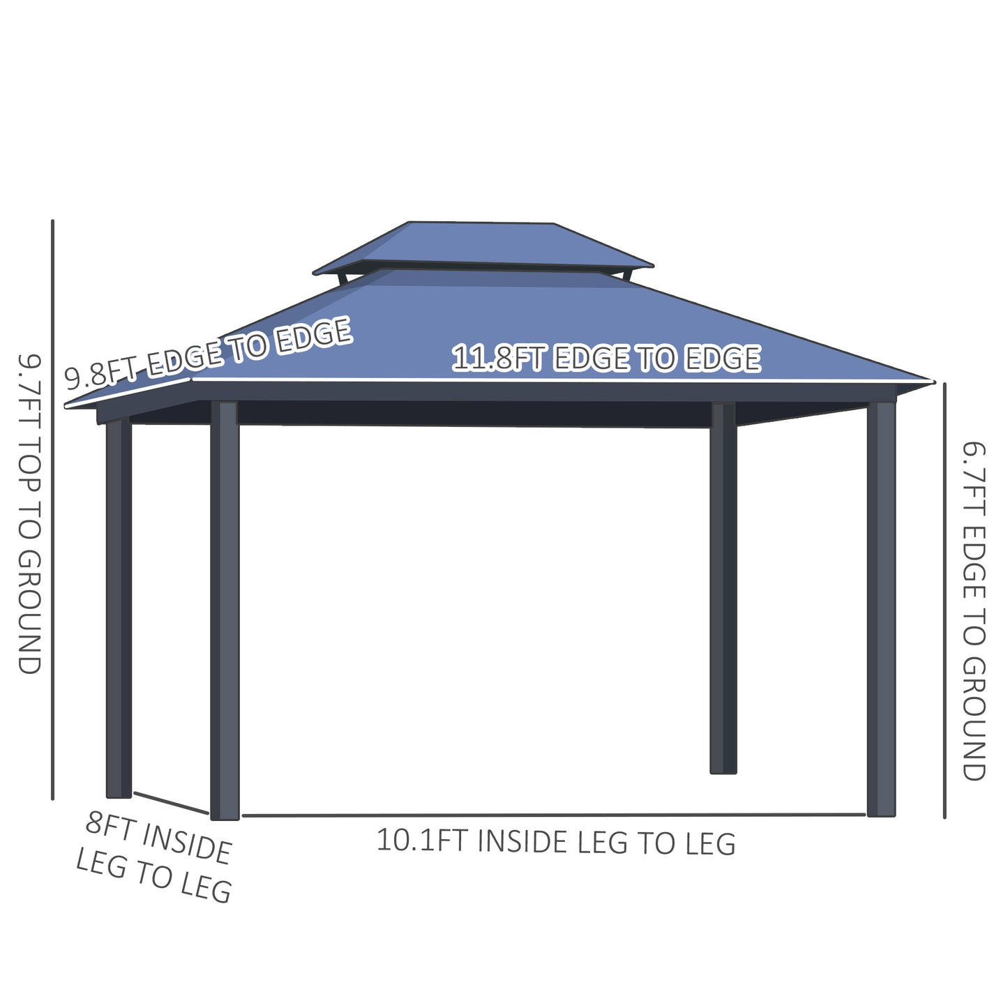 Outsunny 12' x 10' Polycarbonate Hardtop Gazebo Canopy Double Tier Roof Aluminum Frame, Black