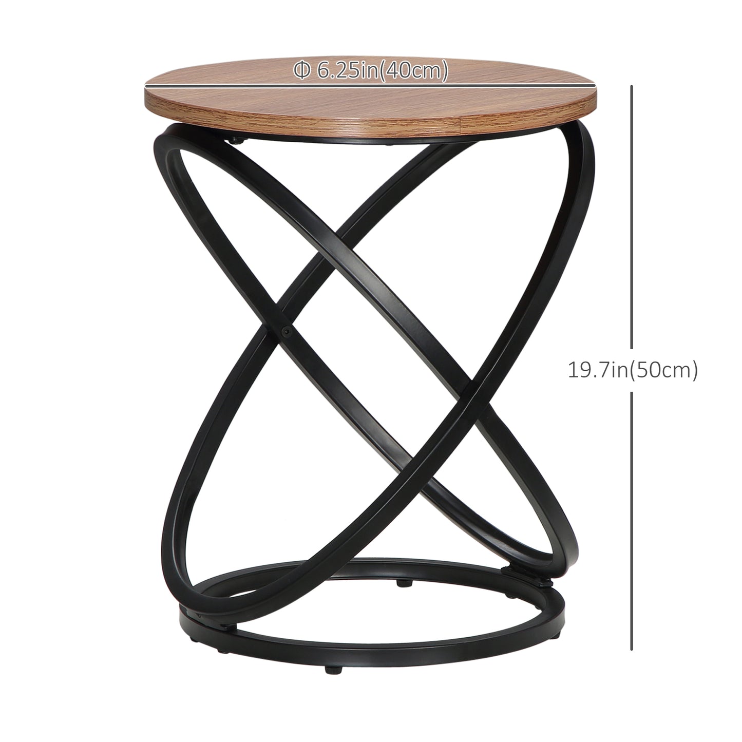 Industrial Coffee Table with Round Tabletop, Center Table with Steel Frame, 15.7"x15.7"x19.7", Light Brown