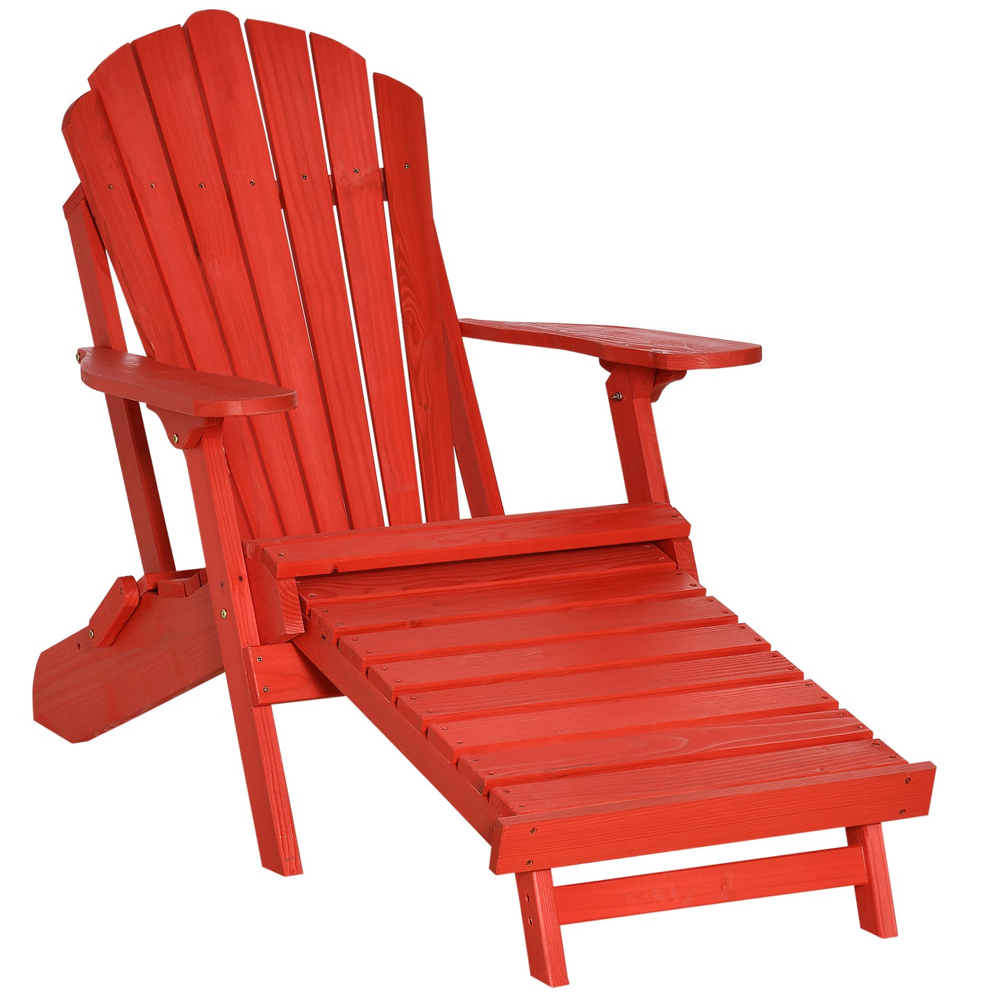 Outsunny Folding Adirondack Chair with Ottoman, Outdoor Wooden Lounger for Patio, Porch, Poolside, Garden, Red