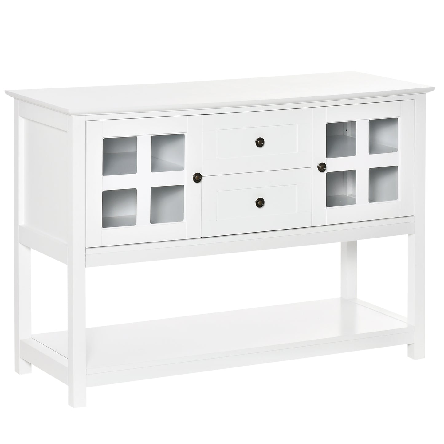 Kitchen Sideboard Serving Buffet Storage Cabinet Cupboard with Adjustable Shelves, Glass Doors, 2 Drawers, for Dining, Living Room, White