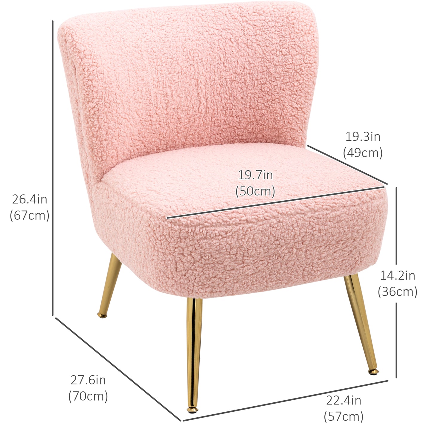 Lounge Chair for Bedroom Living Room Chair with Soft Upholstery and Gold Legs Pink