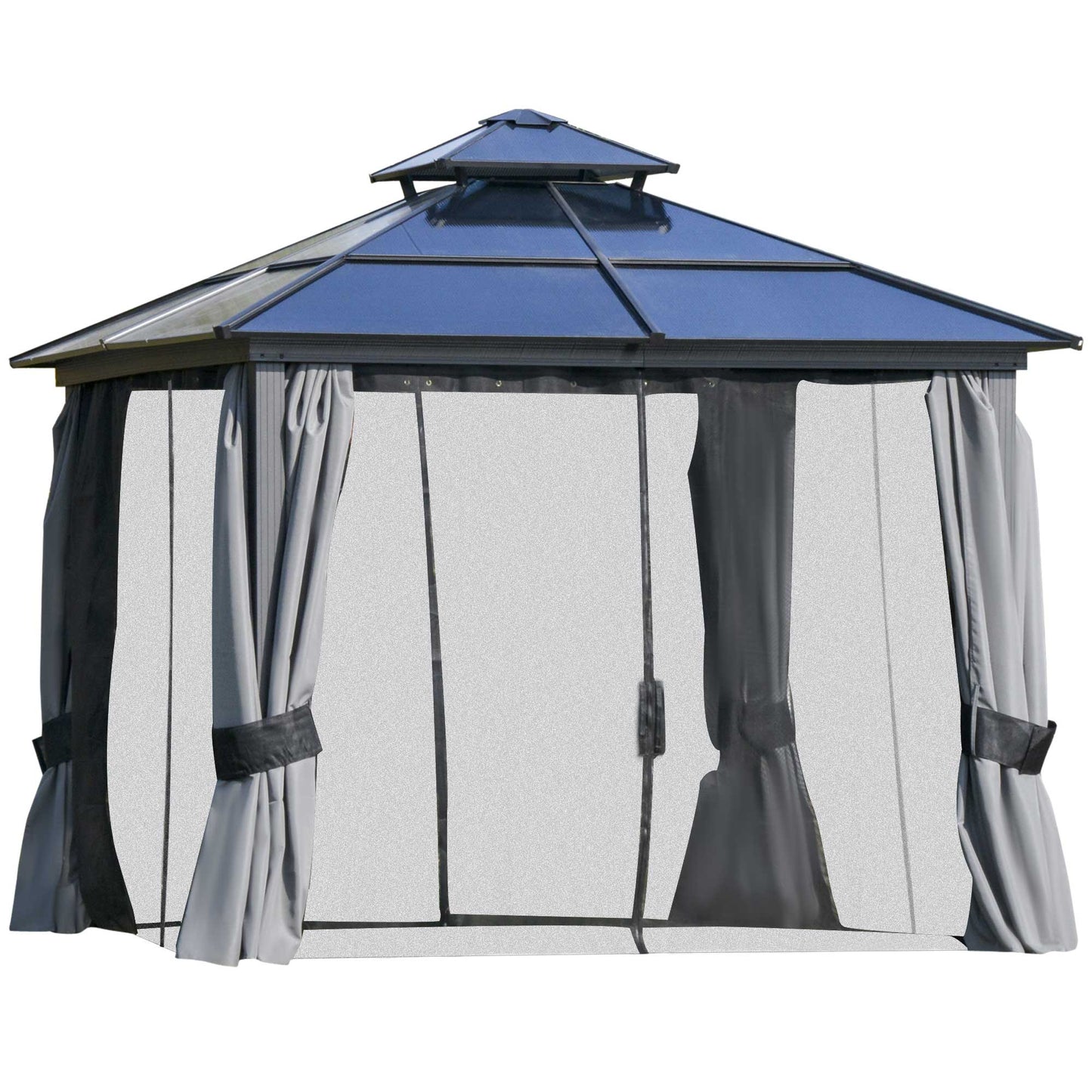 Outsunny 12' x 10' Polycarbonate Hardtop Gazebo Canopy Double Tier Roof Aluminum Frame, Black