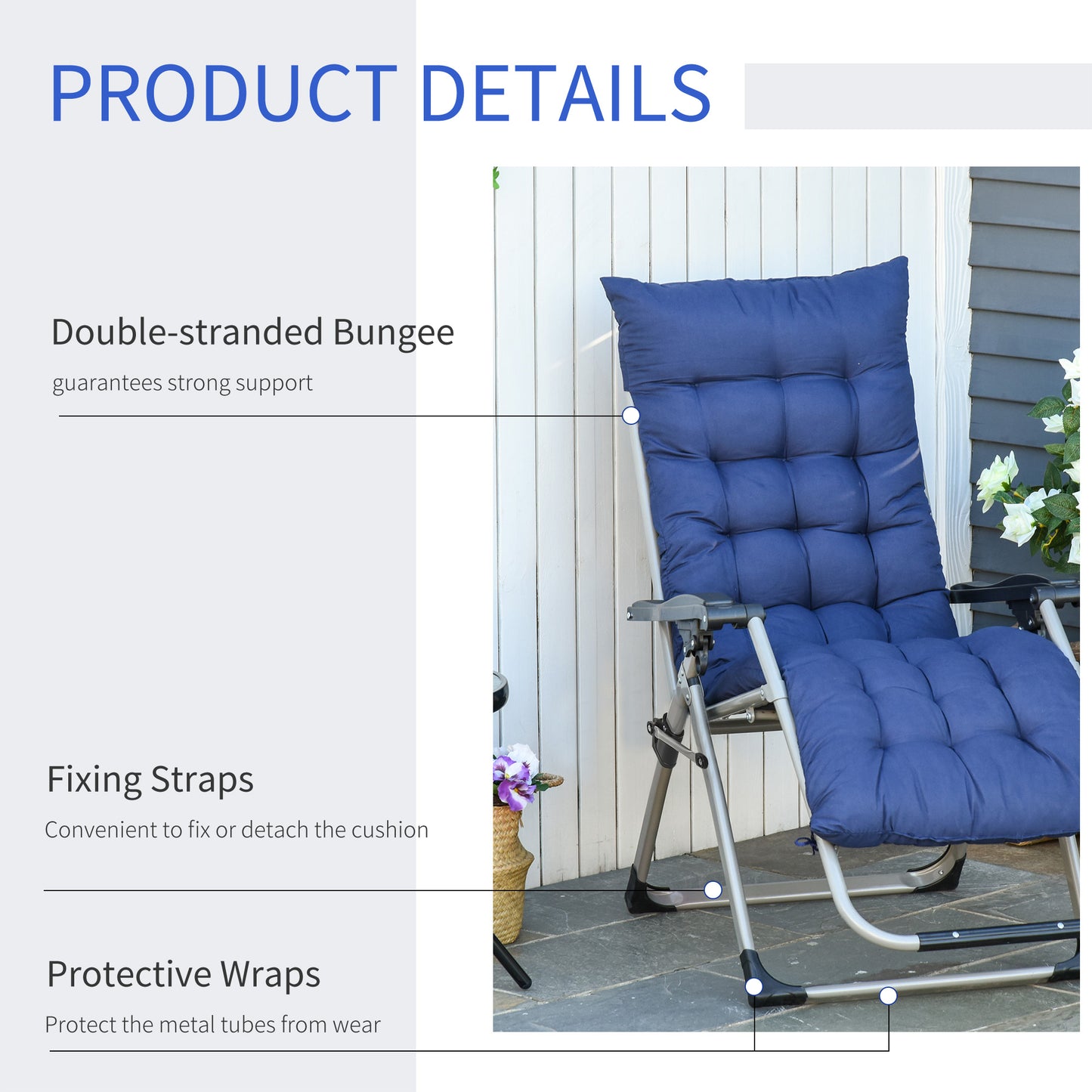 Outsunny Reclining Zero Gravity Chair Folding Garden Sun Lounger with Cushion Headrest Blue