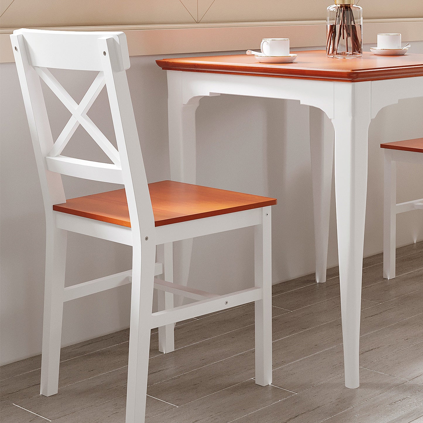 Wooden Dining Chairs Set of 2, Kitchen Chairs with Cross Back, Solid Structure for Living Room and Dining Room, White