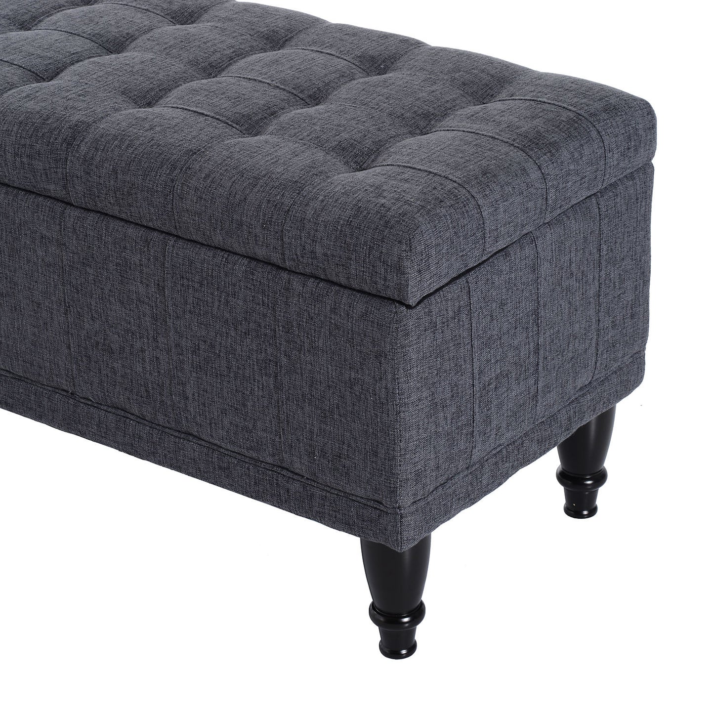 Storage Bench Tufted Linen Fabric Ottoman Footstool with Soft Close Lid, Grey