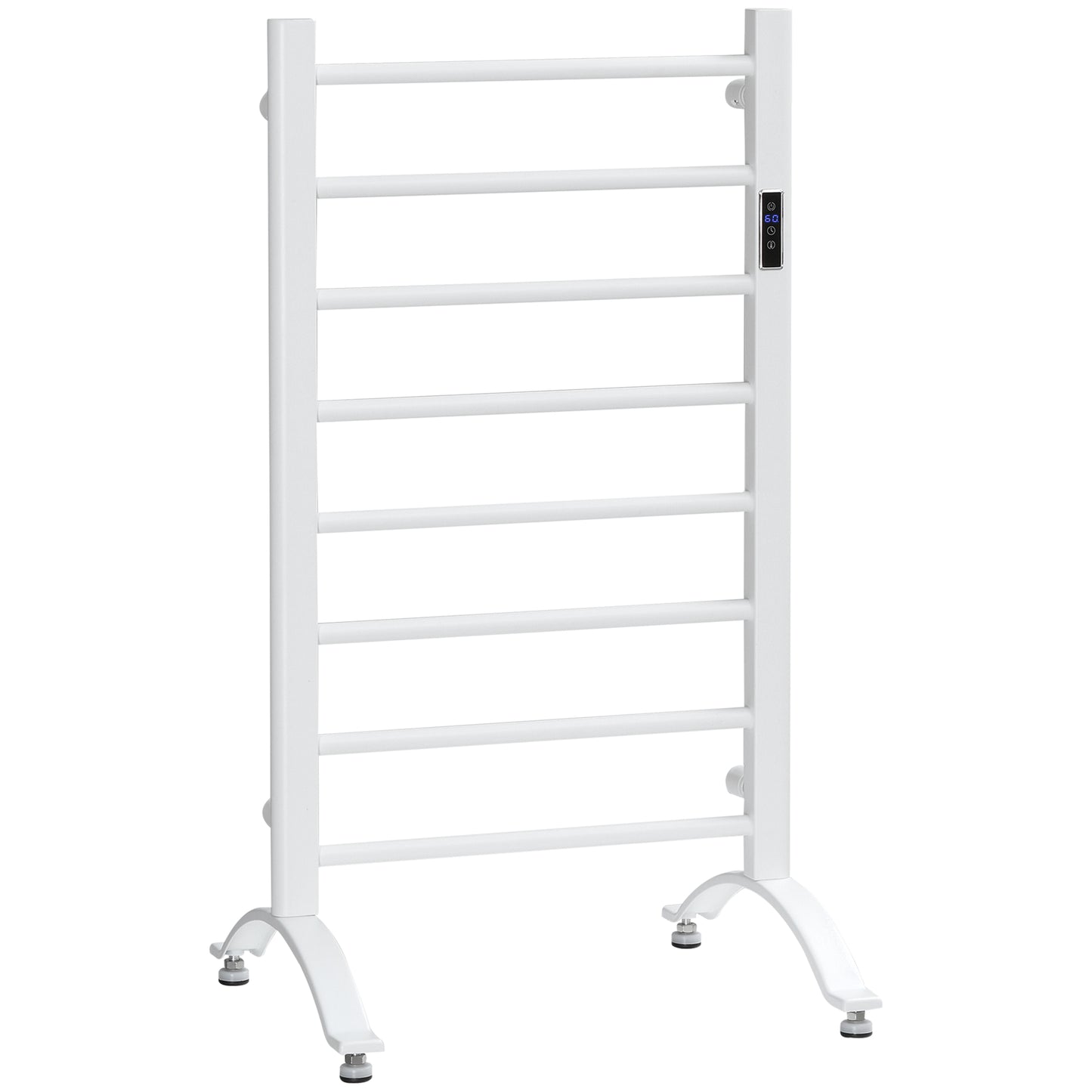 Electric Towel Warmer, 8 Bar Heated Towel Rail with Built-in Timer and Led Indicators, Wall Mounted & Free Standing Carbon Steel Towel Drying Rack for Bathroom, Plug-in, White