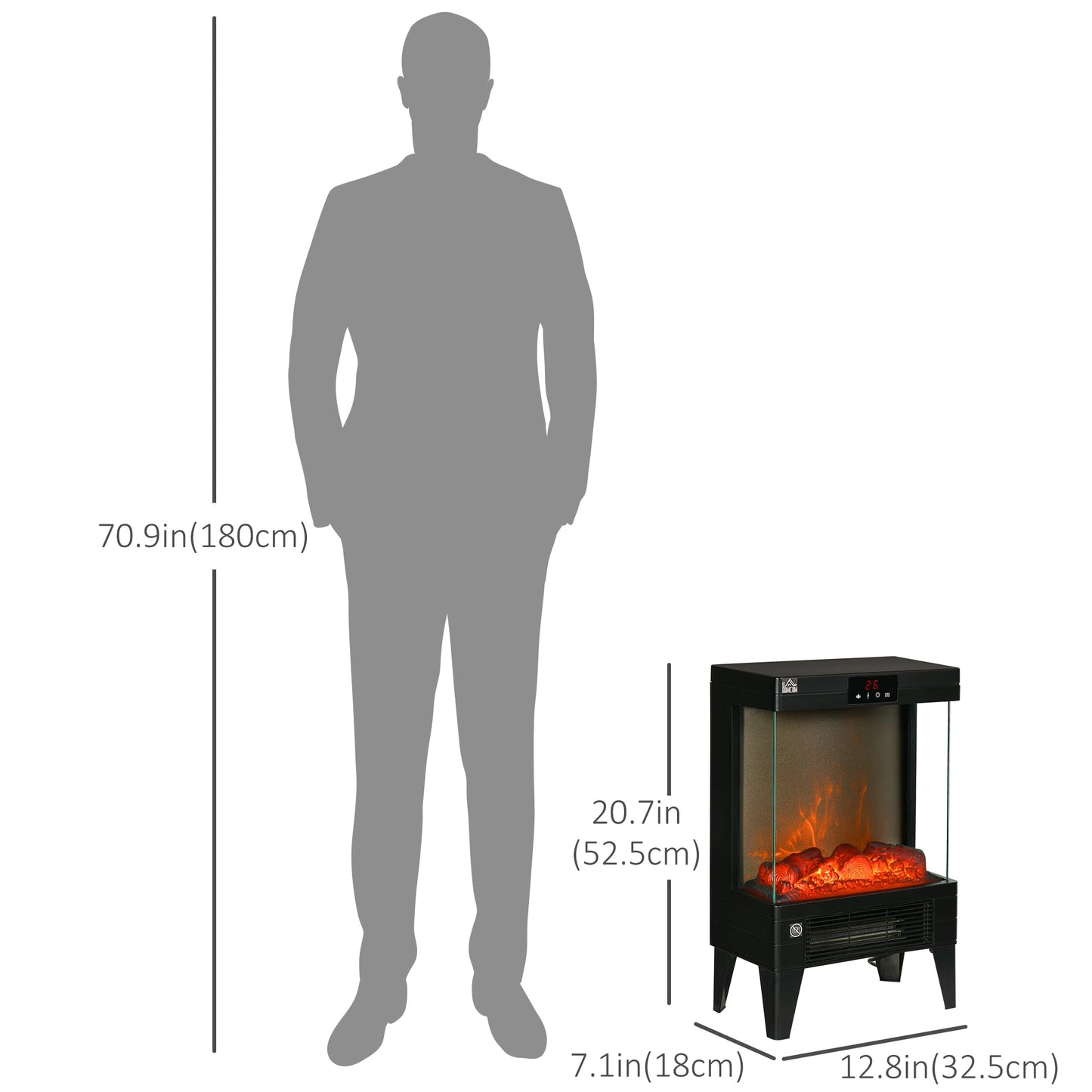 Electric Fireplace Heater, Freestanding 750W/1500W Fireplace, w/ LED Screen, Remote included Quiet Heater Ideal for 269 sq.ft Indoor Use, Black