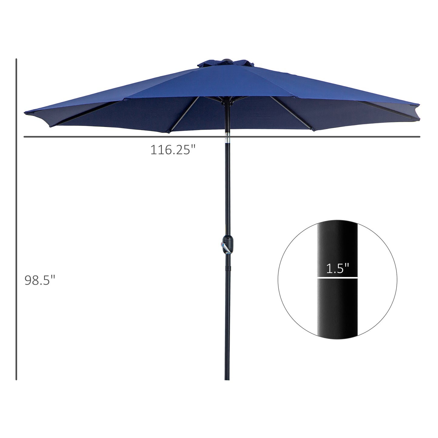 Outsunny 10'x 8' Steel Frame Round Market Patio Sun Umbrella Garden Parasol Outdoor Sunshade Canopy (Blue)