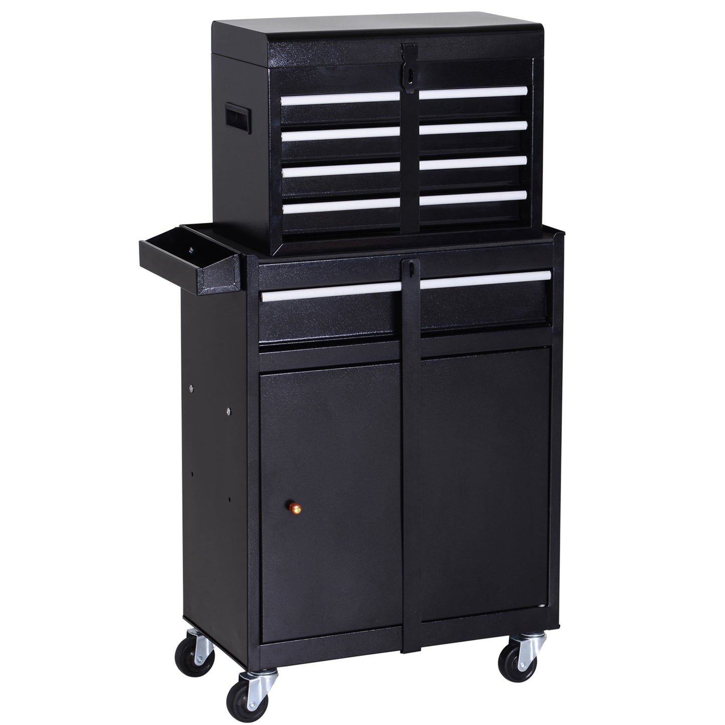 Rolling Tool Cabinet 2 in 1 Top Chest Storage Box 5 Drawers with Pegboard and Adjustable Shelf, Black