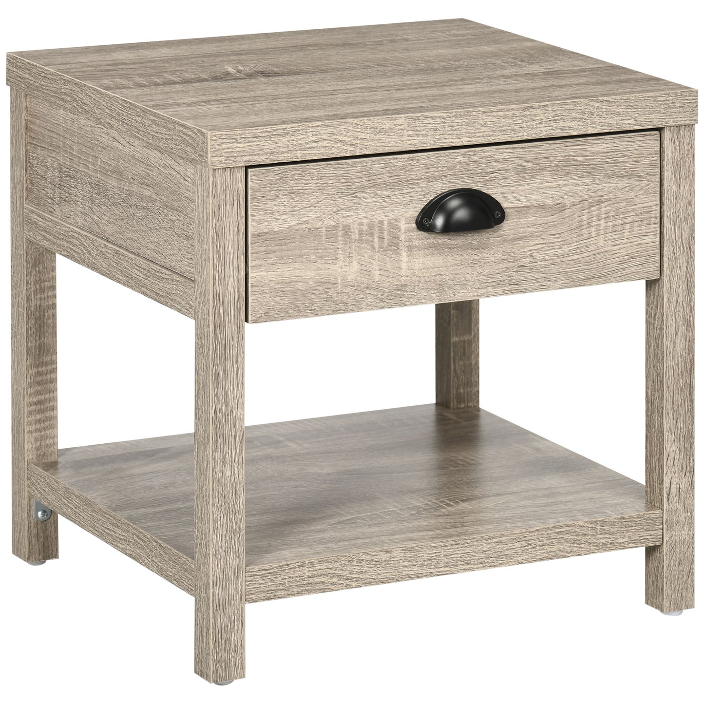 Bedside Table, Side End Table with Charging Station, Drawer and Shelf for Bedroom, 17.7" x 15.7" x 18.1", Oak Tone