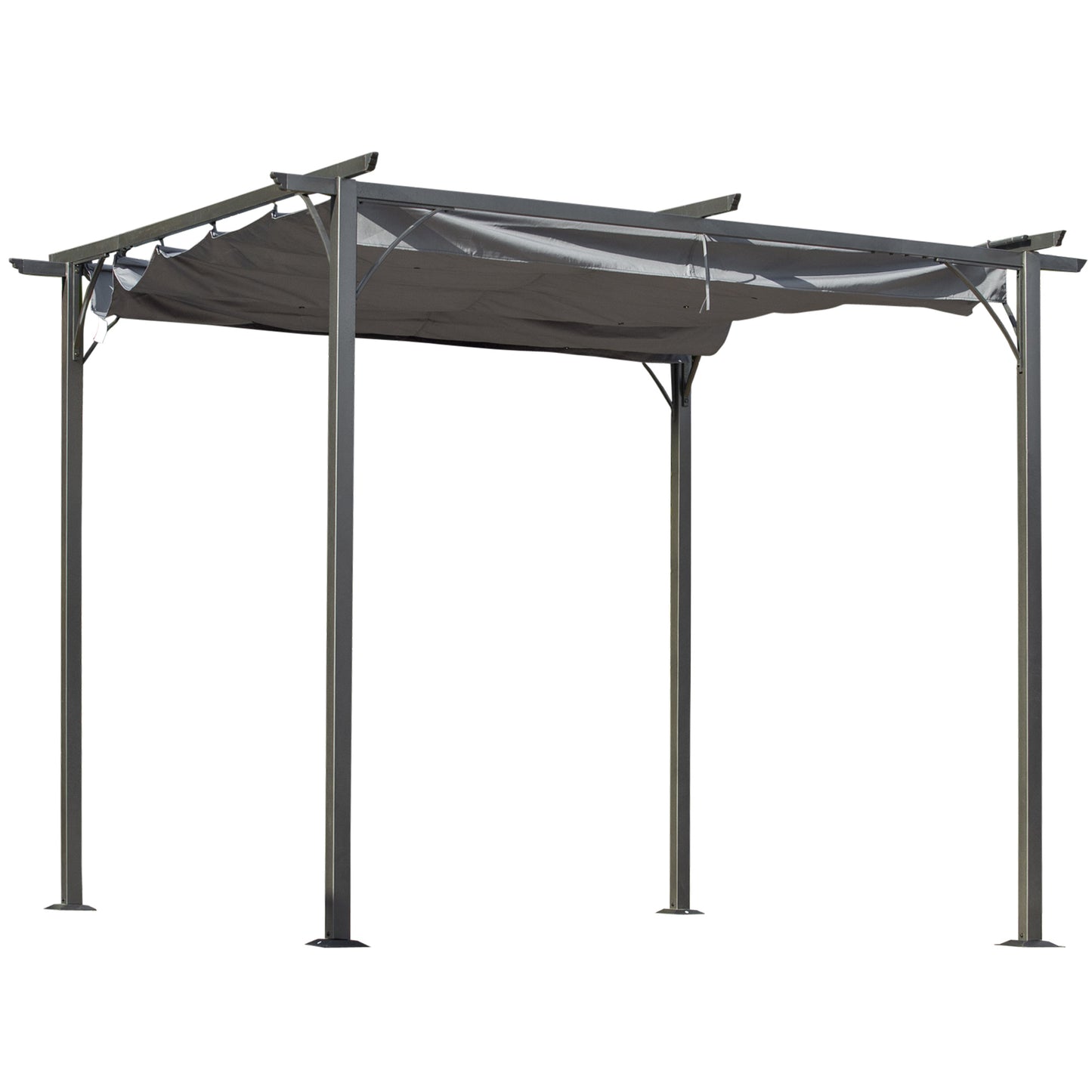 10' Outdoor Pergola Gazebo Garden Retractable Sun Shade Deck Lawn Covered Modern Square Canopy Backyard Patio BBQ Shelter Grey