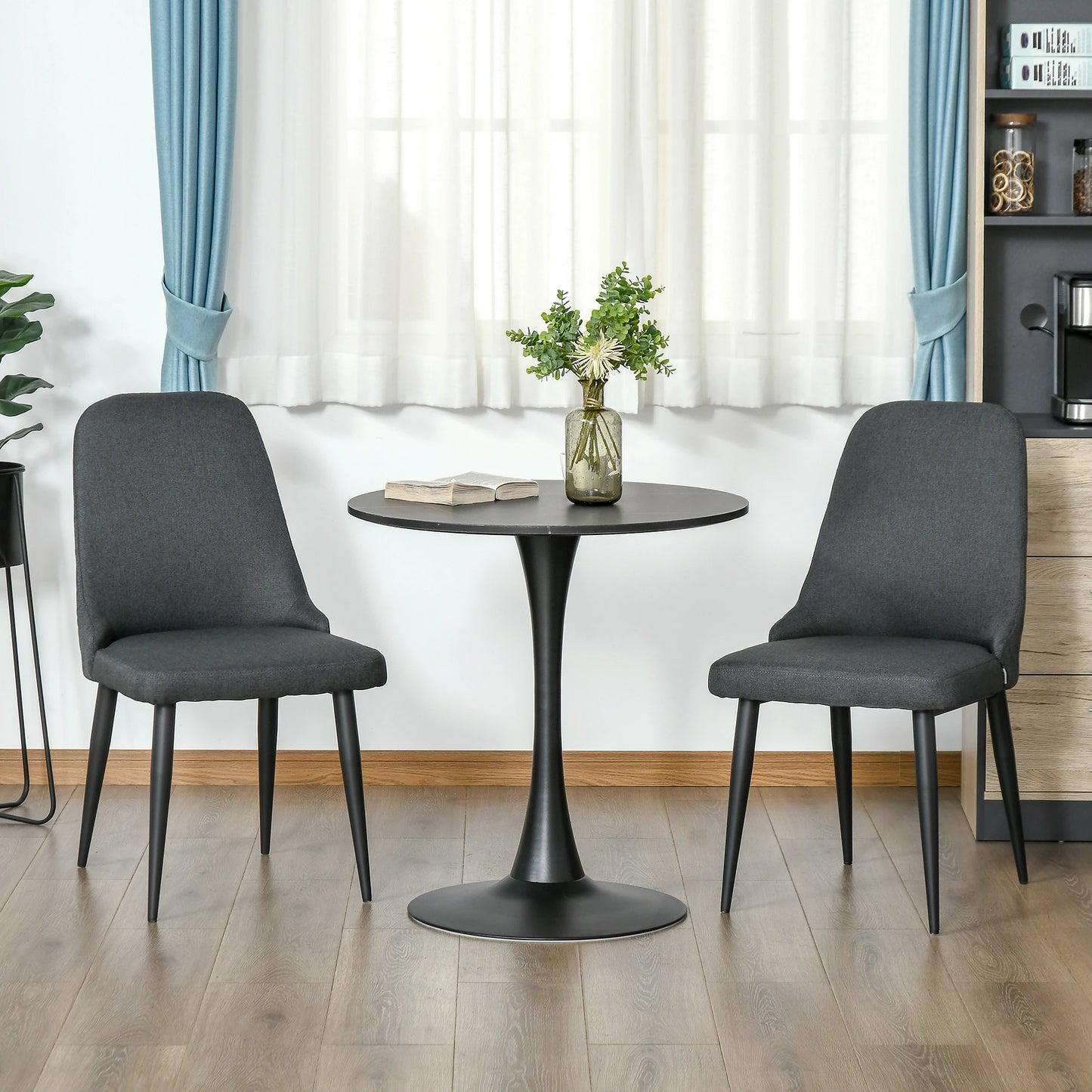 Modern Dining Chair Set of 2, Fabric Upholstered Side Chairs for Kitchen Living Room with Metal Legs, Charcoal Grey