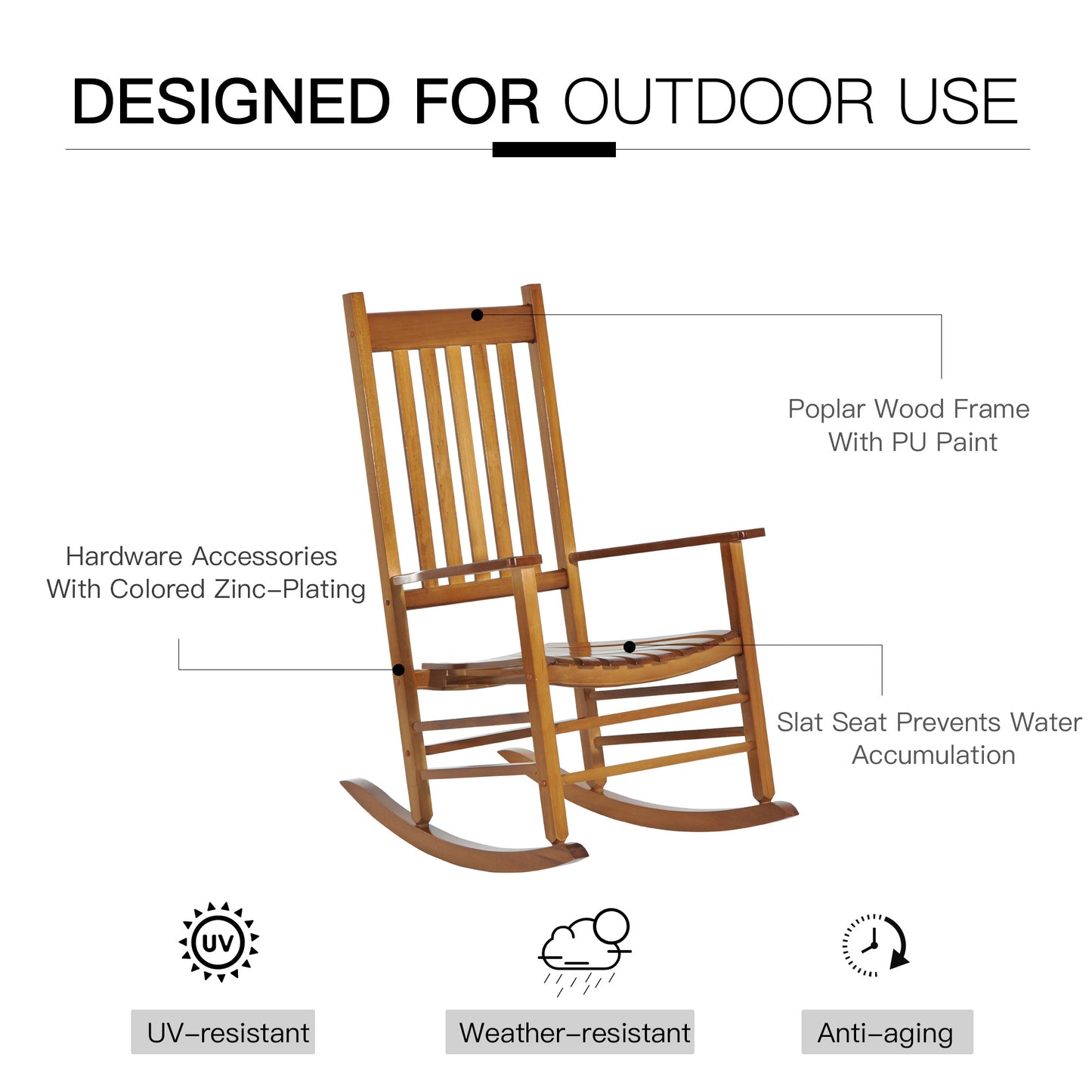 Wooden Porch Rocking Chair Outdoor Patio Rocker Garden Single Leisure Reclining Seat Armchair Natural