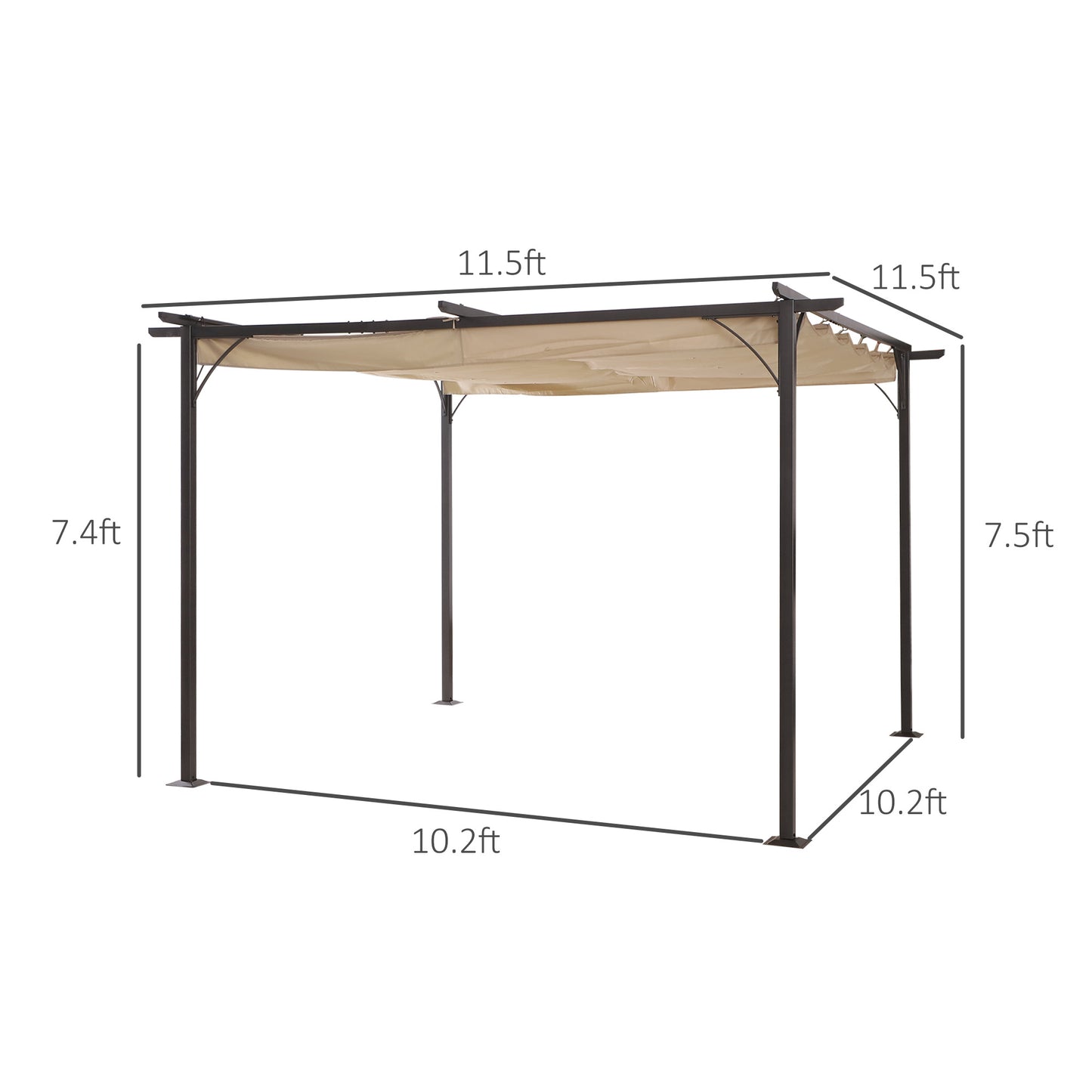 11.5’ Outdoor Pergola Gazebo Retractable Sun Shade Covered Backyard Patio Shelter