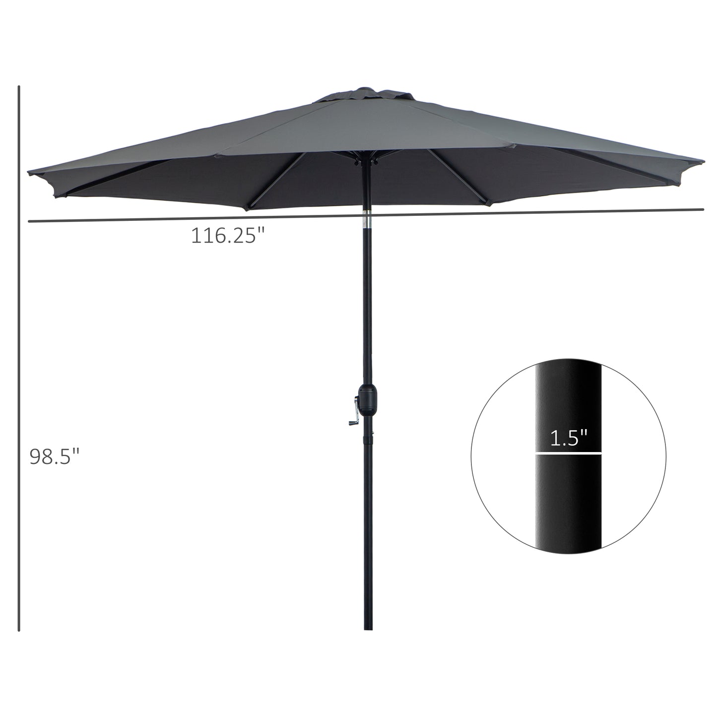 Outsunny 10’ x 8’ Outdoor Patio Umbrella Garden Parasol Sunshade Grey