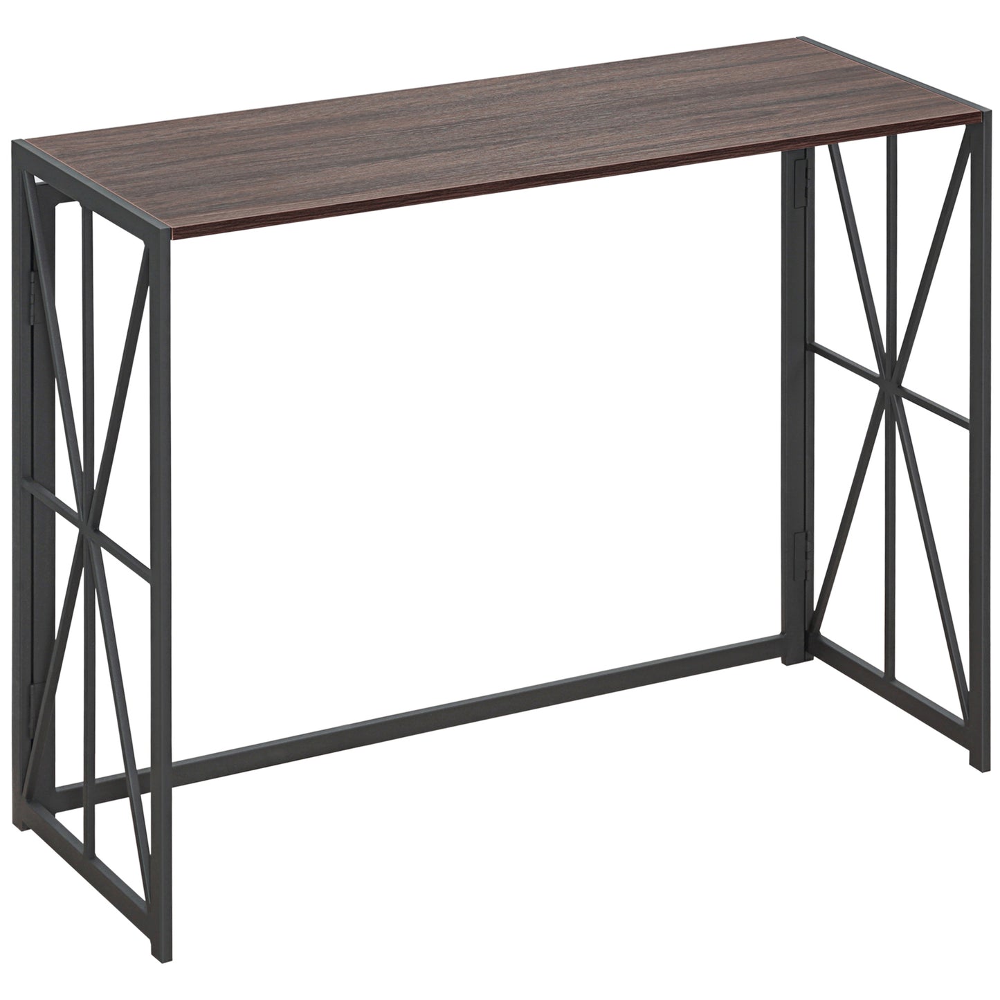 Foldable Console Table, Industrial Sofa Table, Narrow Farmhouse Table with Metal Frame for Living Room, Entryway, Foyer, Brown