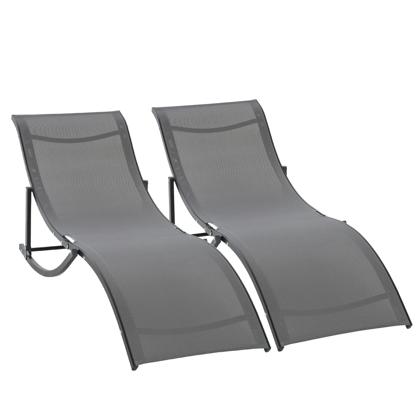 Outsunny Set of 2 S-shaped Foldable Lounge Chair Reclining Outdoor Chair for Patio Beach Garden With 264lbs Weight Capacity, Dark Grey