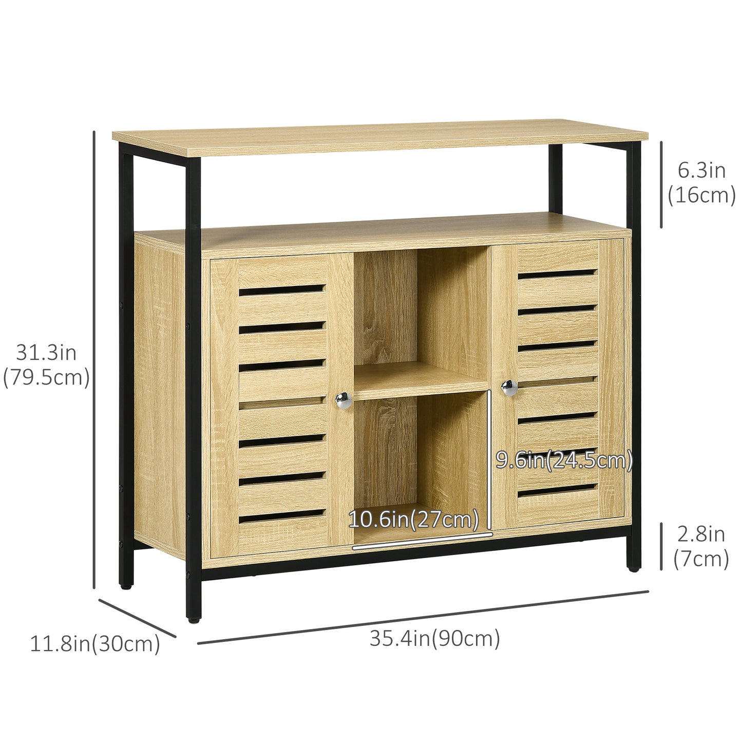 Industrial Sideboard Buffet Cabinet, Kitchen Storage Cabinet w/ Open Shelves, 2 Door Cupboards for Living Room, Natural