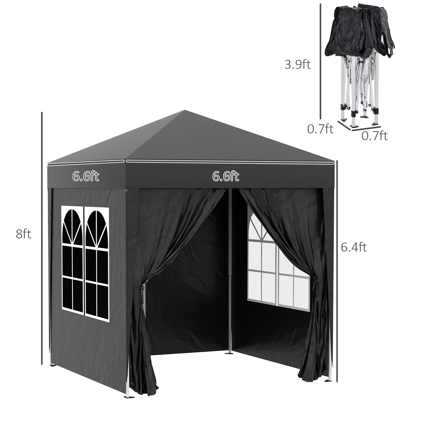 Outsunny 6.6x6.6ft Pop Up Party Tent Outdoor Folding Gazebo Canopy with Side Walls Black