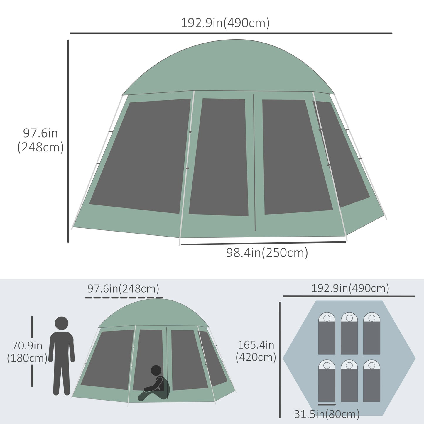 Outsunny Camping Tent for 6-8 Person, Portable Family Tent with Carrying Bag, Easy Set Up for Hiking and Outdoor, Dark Green