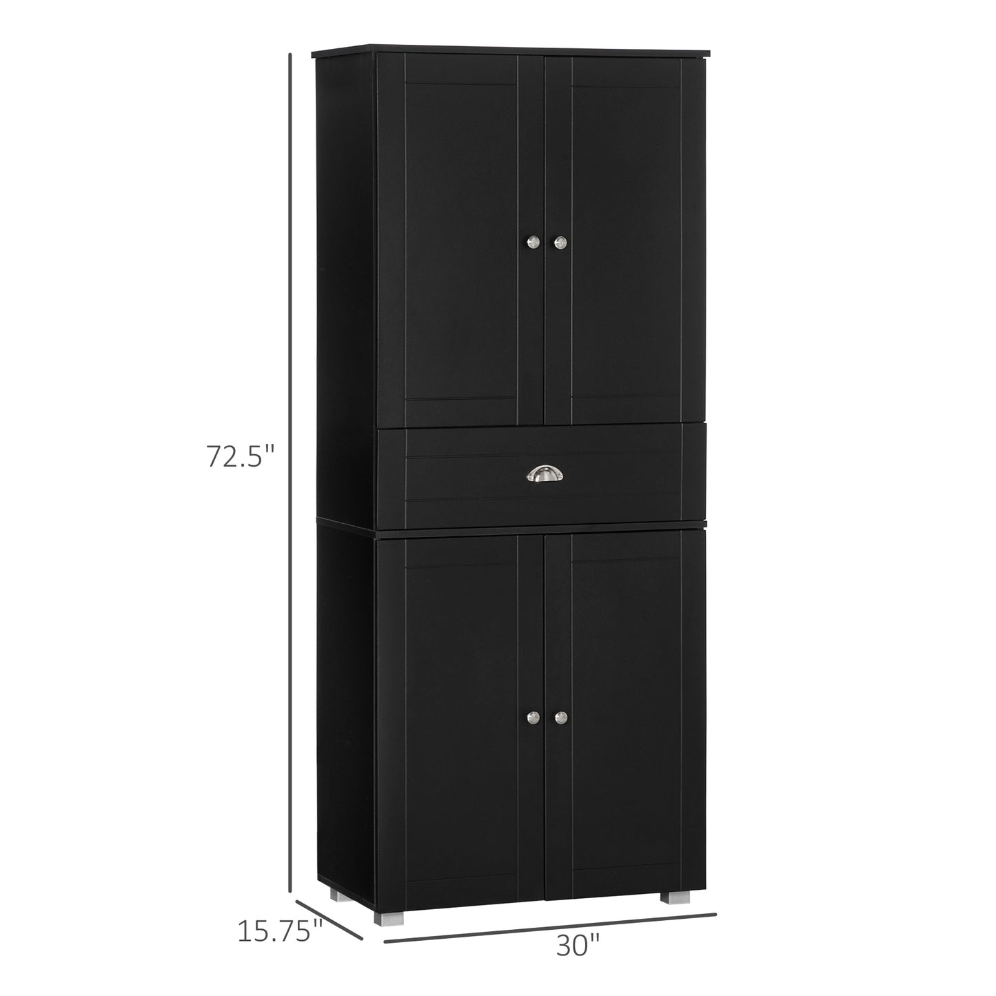 71" Freestanding Kitchen Pantry Storage Cupboard Floor Utility Cabinets with Drawer and 3 Adjustable Shelves for Dining Room, Living Room, Black