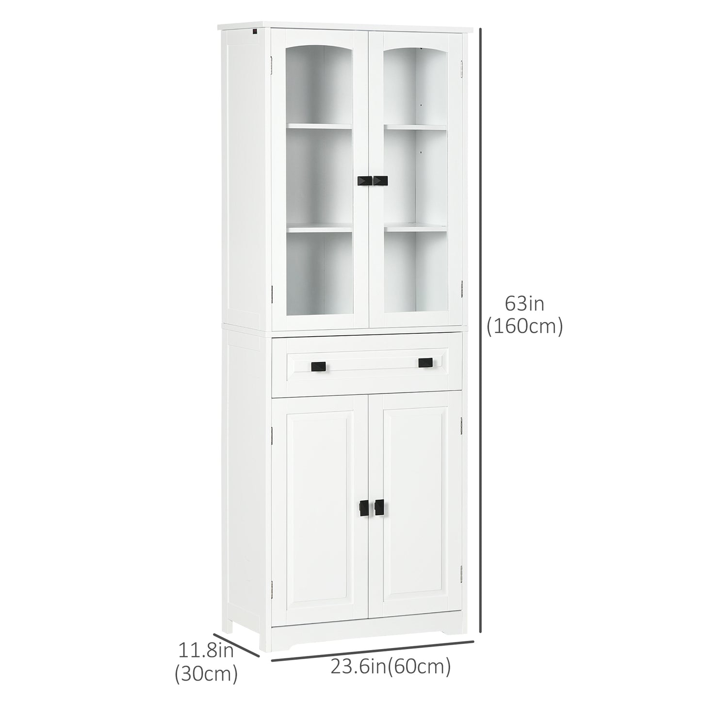 63" 4-Door Kitchen Pantry Cabinet, Freestanding Storage Cabinet Cupboard with Adjustable Shelves, White