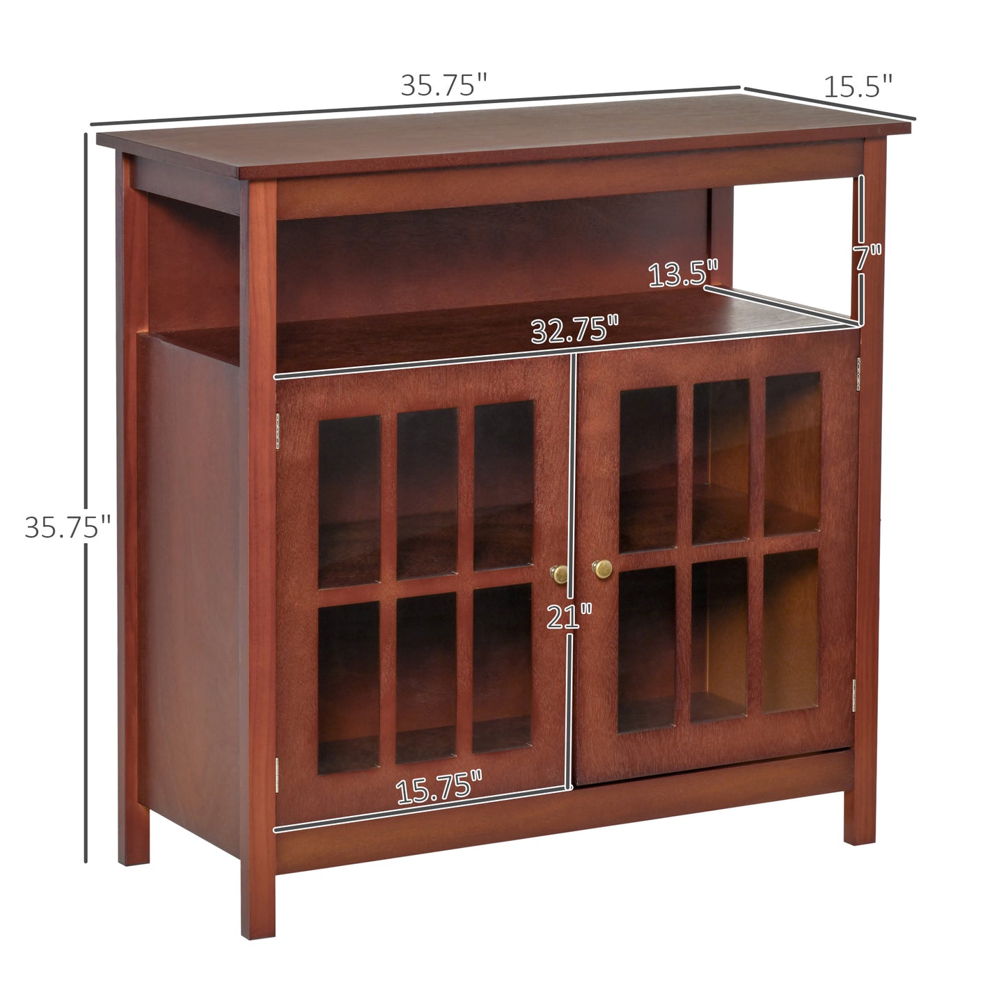 Kitchen Sideboard Glass Door Storage Cabinet with Adjustable Shelf for Dining, Living Room, Wine Red