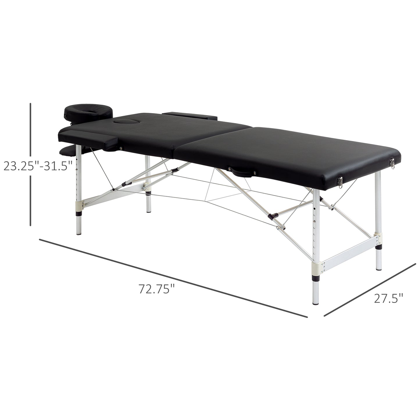 2 Section Massage Table w/ Carry Case Adjustable Spa Facial Couch Table Black