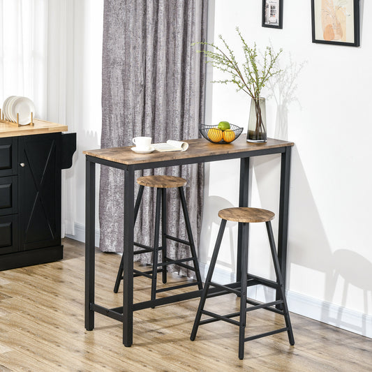 Dining Table Set, 3 Piece Rectangular Bar Table and Chairs Set, Breakfast Table Set for Kitchen, Living Room, Rustic Brown