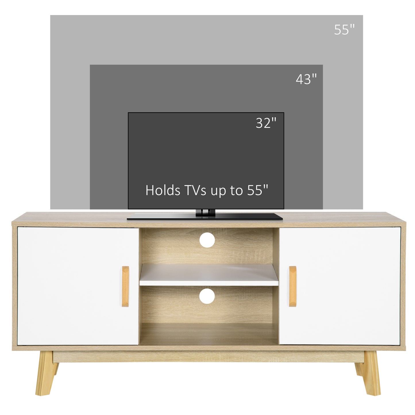 Modern TV Cabinet, TV Stand with Storage Shelves and Doors for 55" TVs for Living Room, Bedroom, Natural