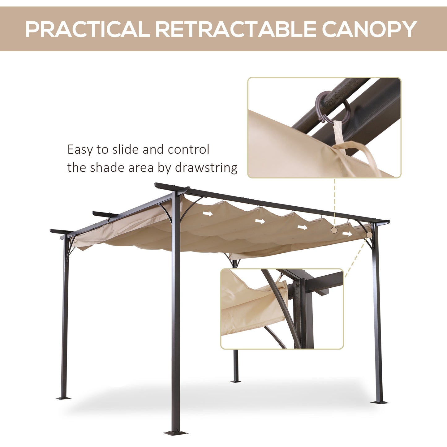 11.5’ Outdoor Pergola Gazebo Retractable Sun Shade Covered Backyard Patio Shelter