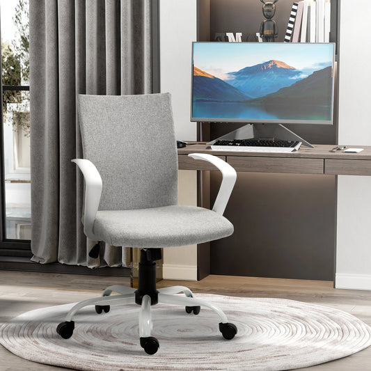 Office Chair Linen Swivel Computer Desk Office Chair  Study Task Chair with Wheels, Arm, Light Grey