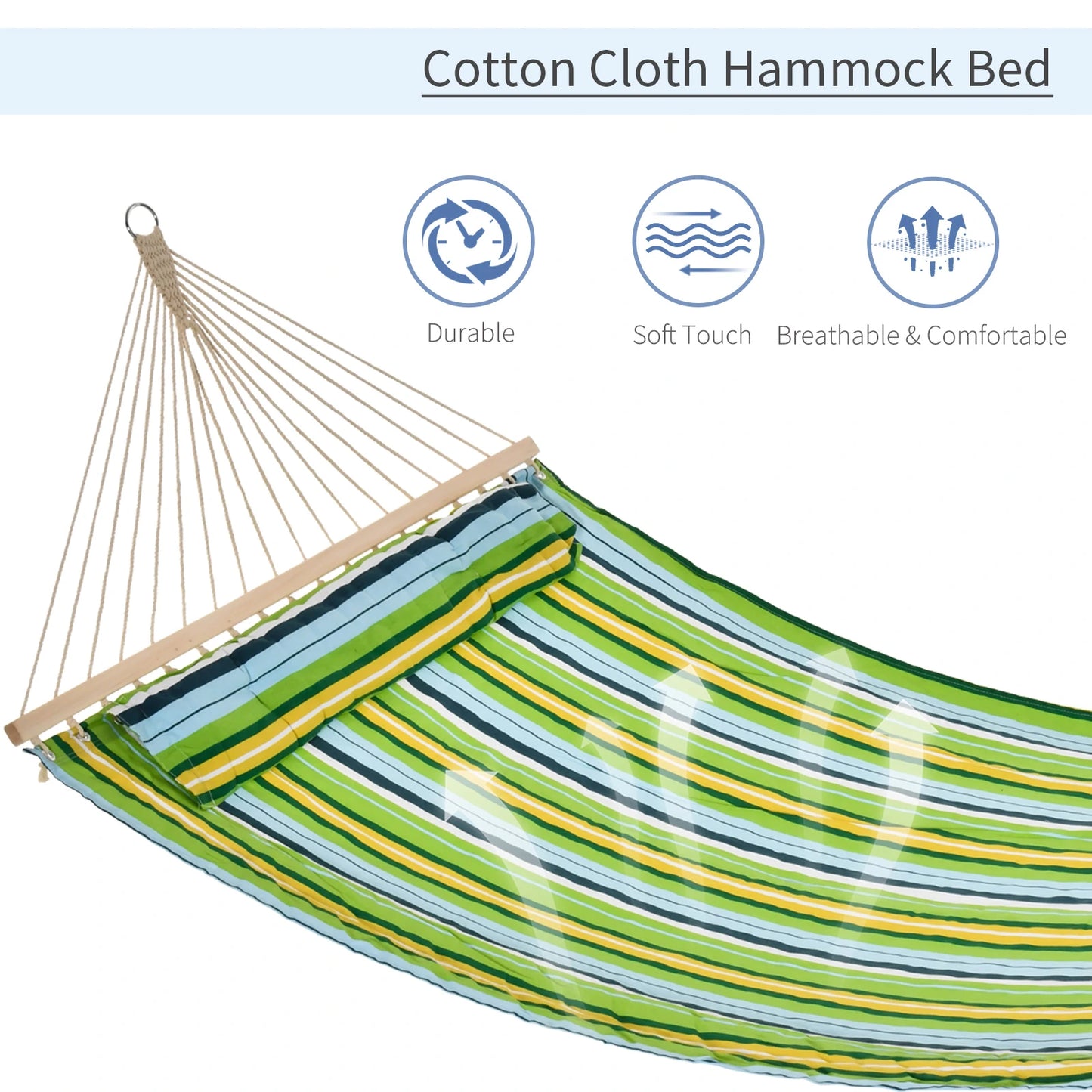 Outsunny 83" Large Hammock Bed Striped Fits 2 People Sun Bed Camping hang Sleep w/ Pillow