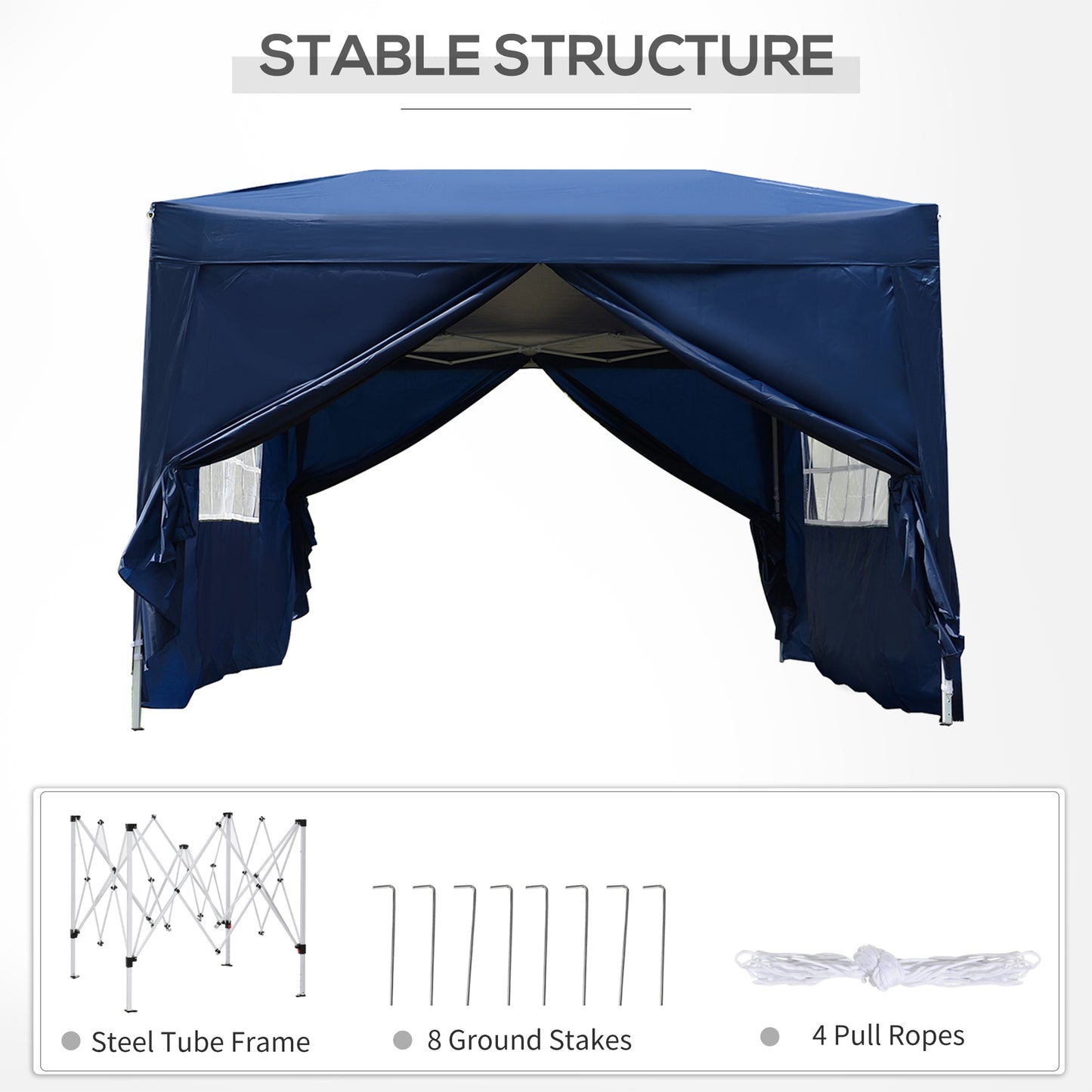 Outsunny 10'x10' Outdoor Pop Up Party Tent Wedding Gazebo Canopy with Carrying Bag (Blue)