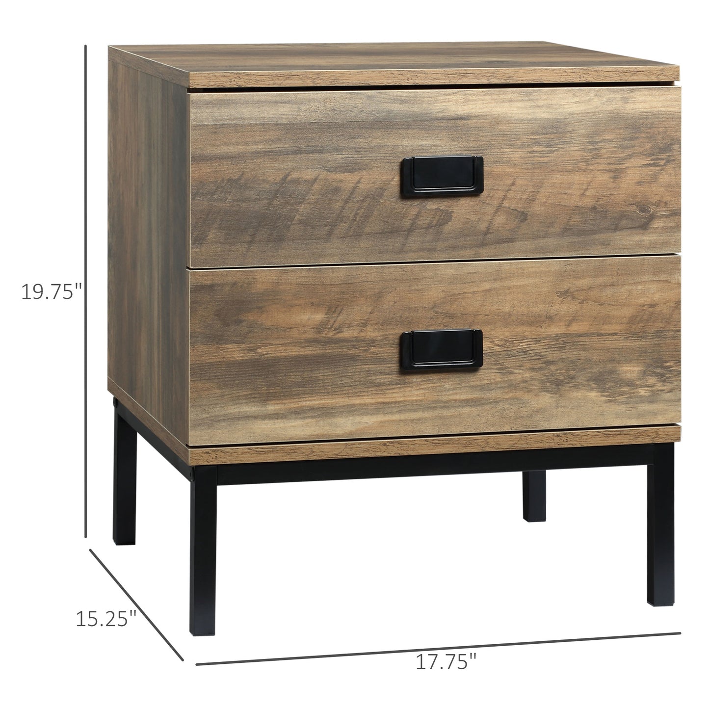 Nightstand with Storage, Retro Bedside Table, Side Table with 2 Drawers, Steel Frame for Bedroom, Living Room, Coffee