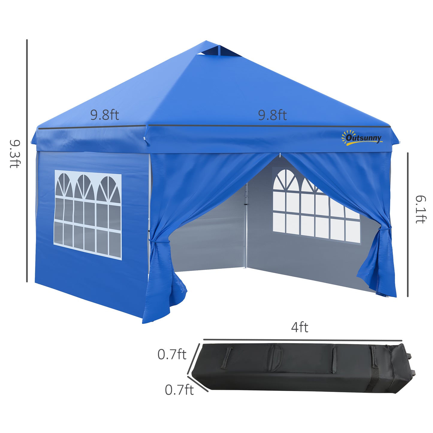 10' x 10' Pop Up Canopy Tent, Instant Shelter Tent with Sidewalls, Windows, Roller Bag and Sand Bags for Garden, Patio, Blue