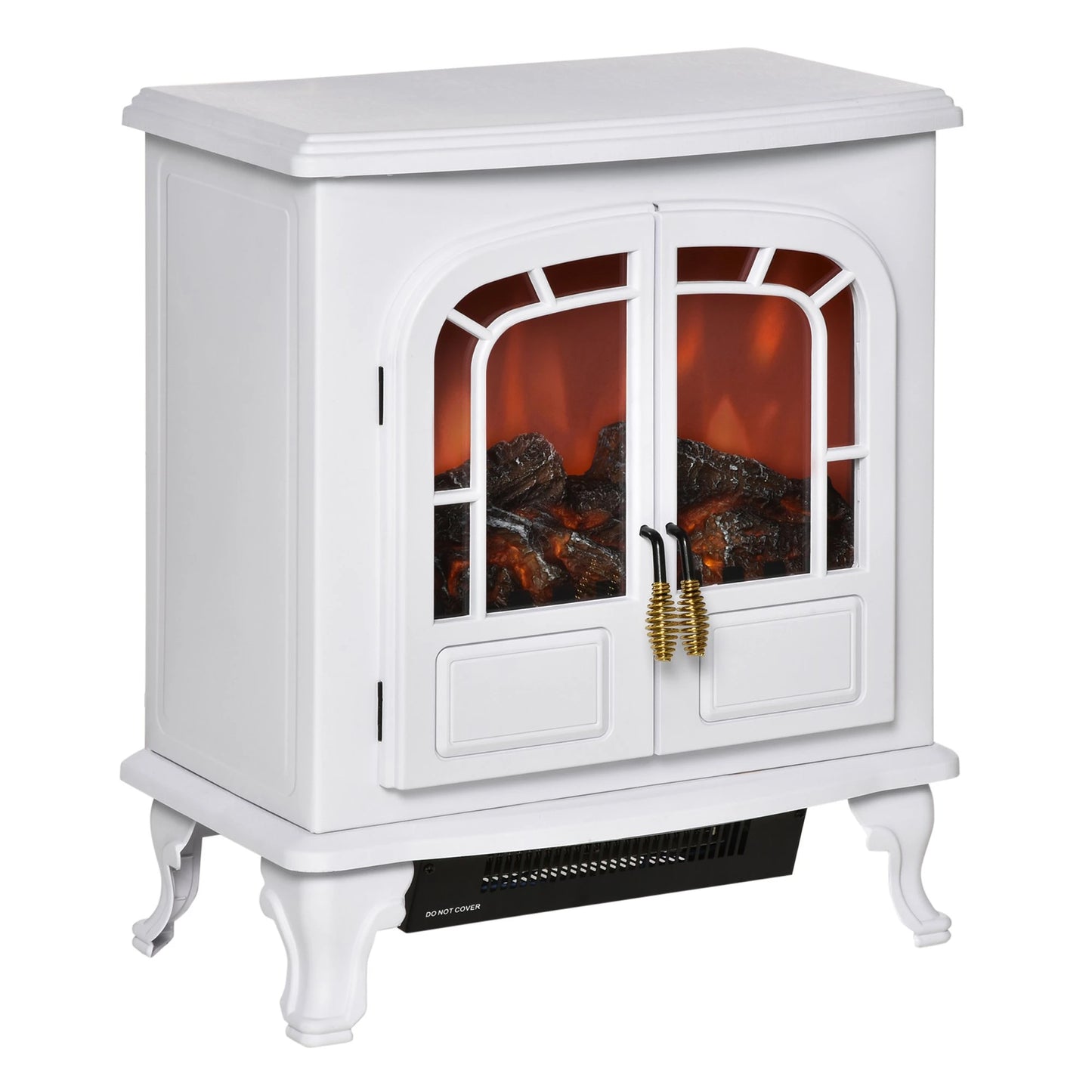 Electric Fireplace Stove Heater with LED Fire Flame Effect, Double Door, Freestanding & Portable with Overheat Protection, 750W/1500W, White