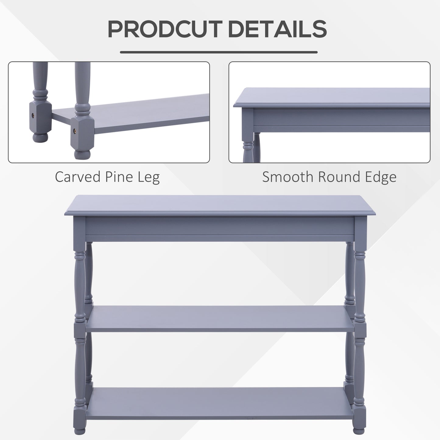 Console Table Modern Sofa Table with 2 Tier Shelves for Living Room, Entryway, Bedroom, Grey