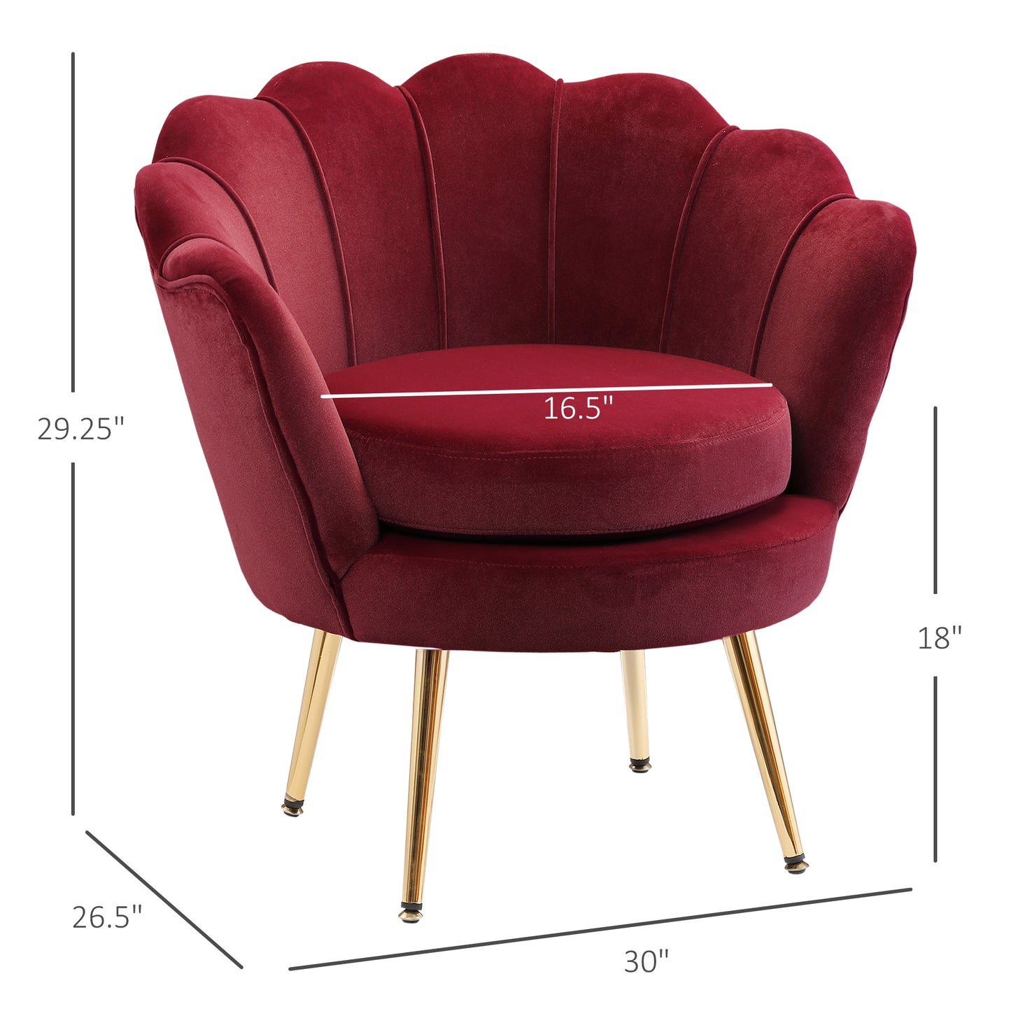 Modern Accent Chair, Velvet-Touch Fabric Leisure Club Chair with Gold Metal Legs for Living Room Bedroom, Wine Red