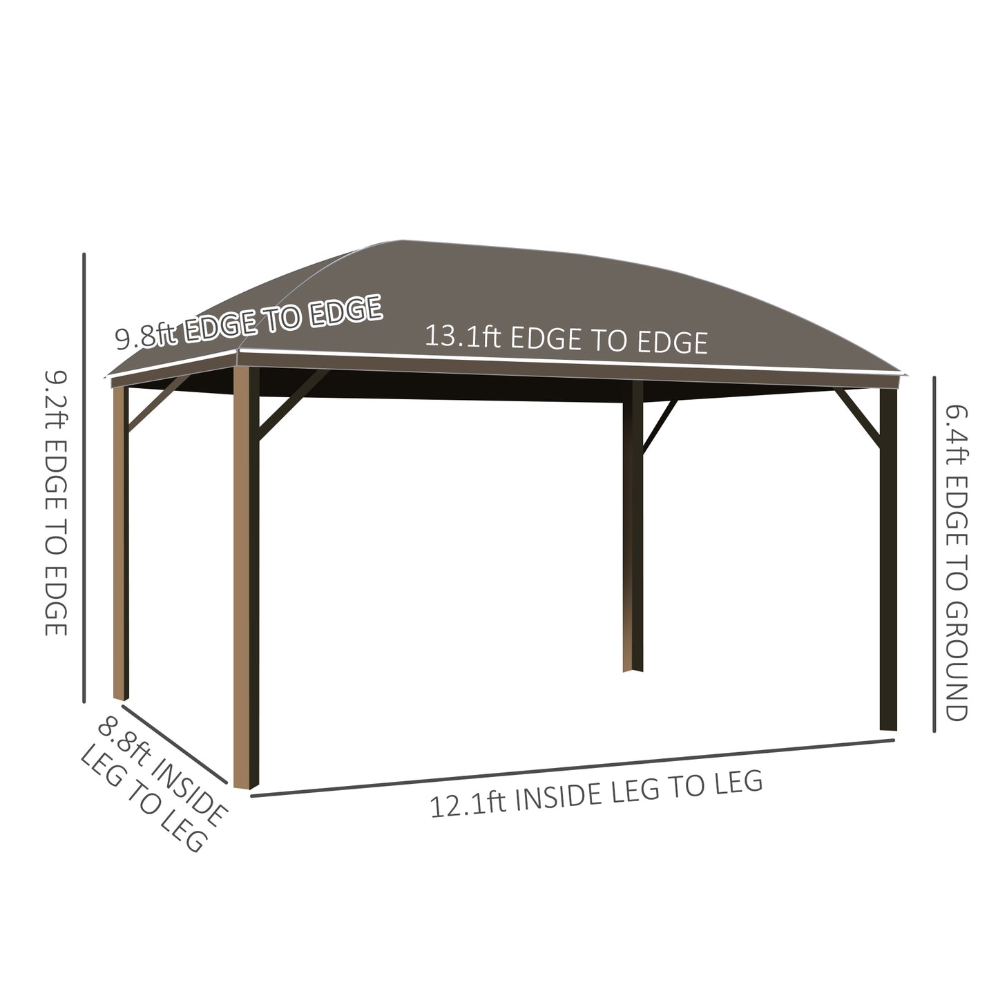 10' x 13' Hardtop Gazebo Aluminum Outdoor Canopy with Mesh Nettings, Practical Curtains, Arc Roof & Roomy Interior Space, Brown