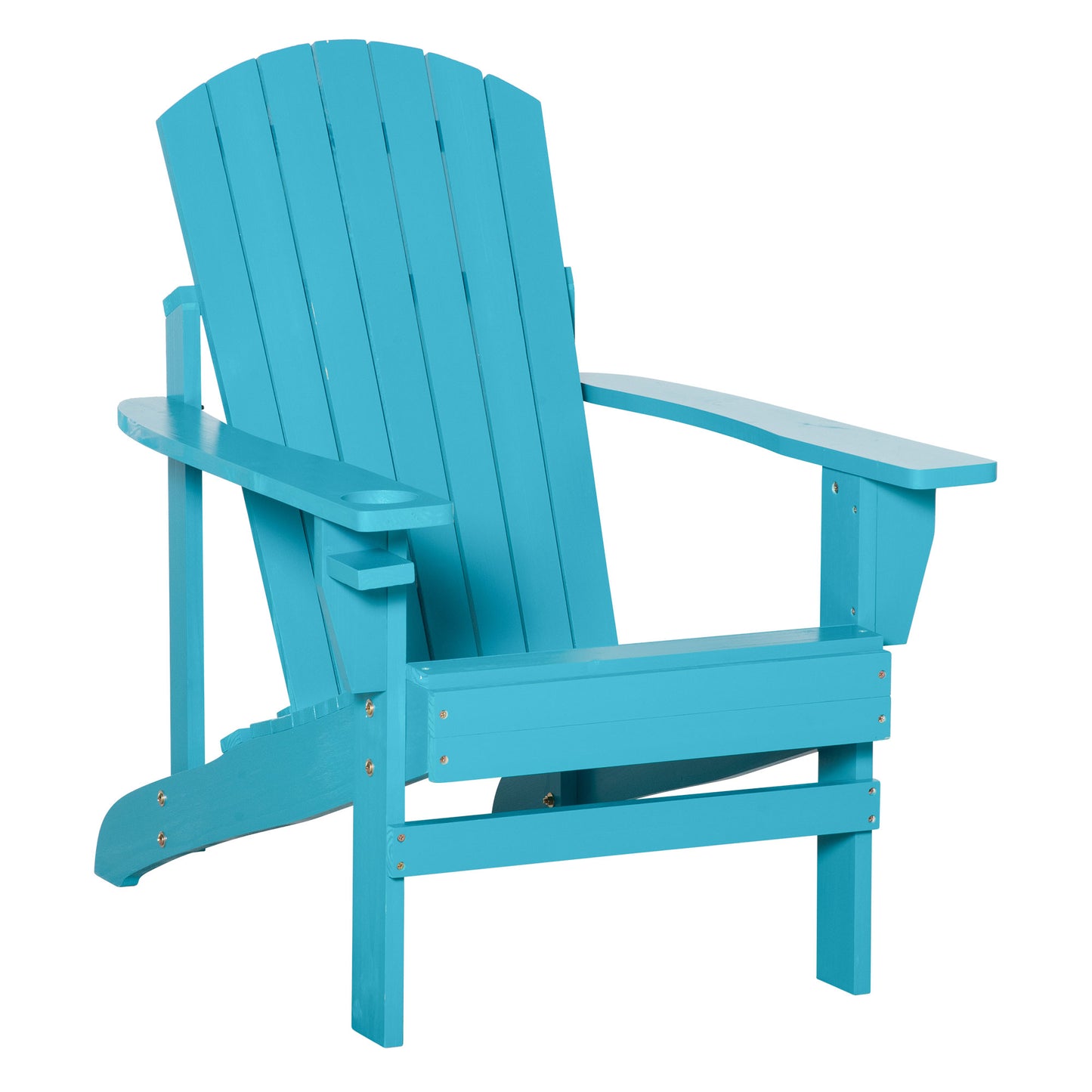 Outsunny Outdoor Classic Wooden Adirondack Deck Lounge Muskoka Chair with Ergonomic Design & a Built-In Cup Holder, Turquoise