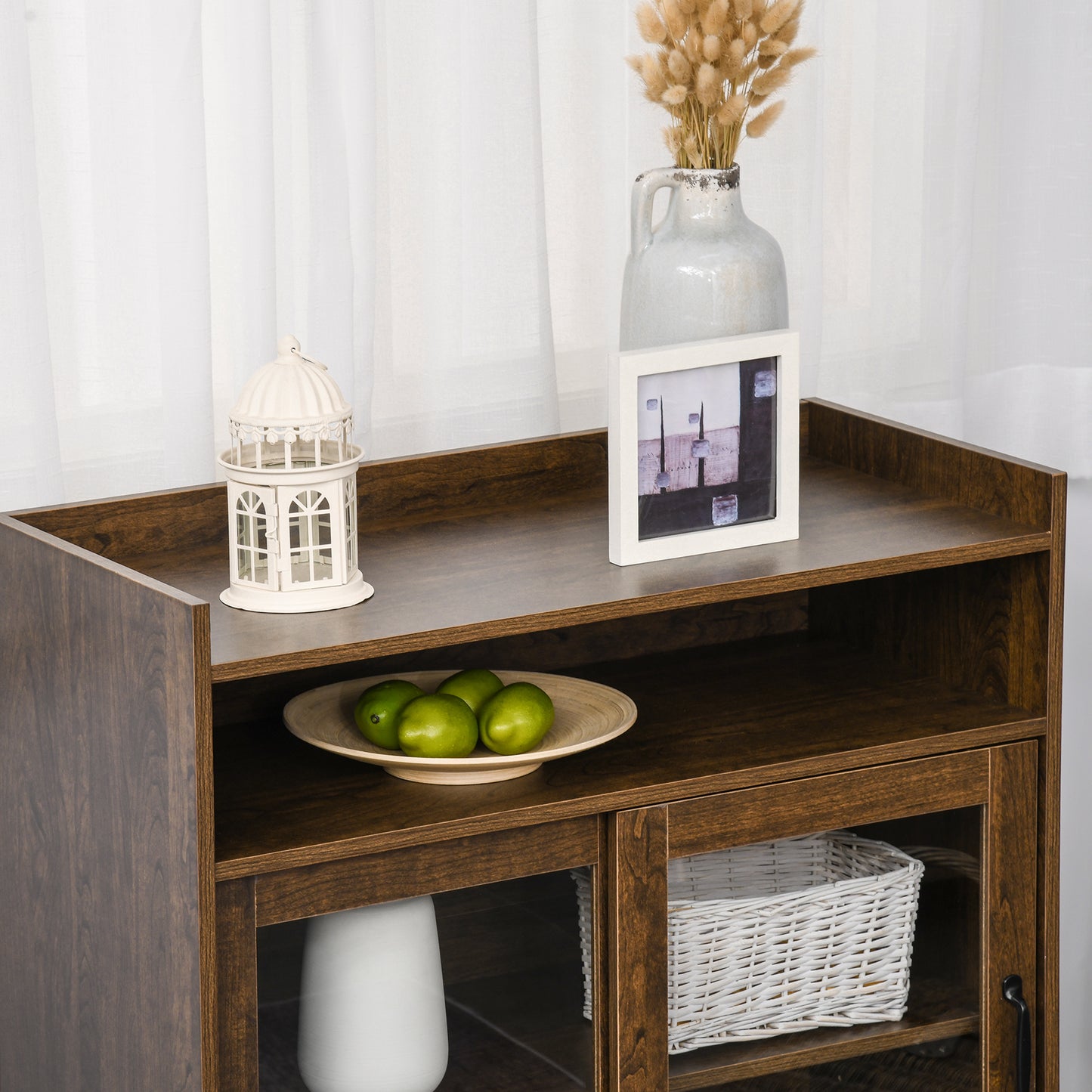 Kitchen Cabinet Storage Sideboard Server Console Buffet Table with Framed Glass Doors Brown