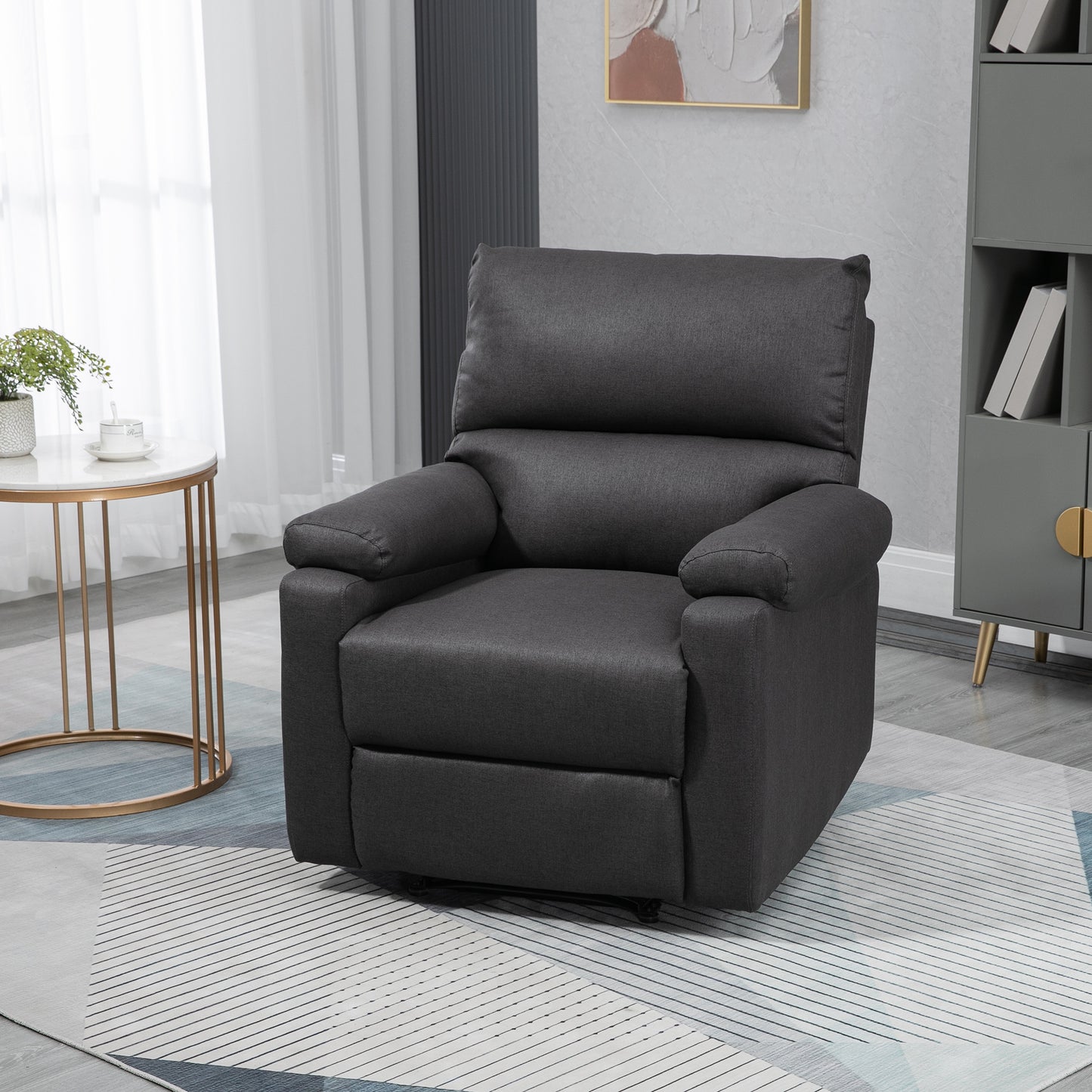 Recliner Sofa Manual Reclining Chair with Footrest Padded Seat for Living Room, Bedroom, Study, Dark Grey