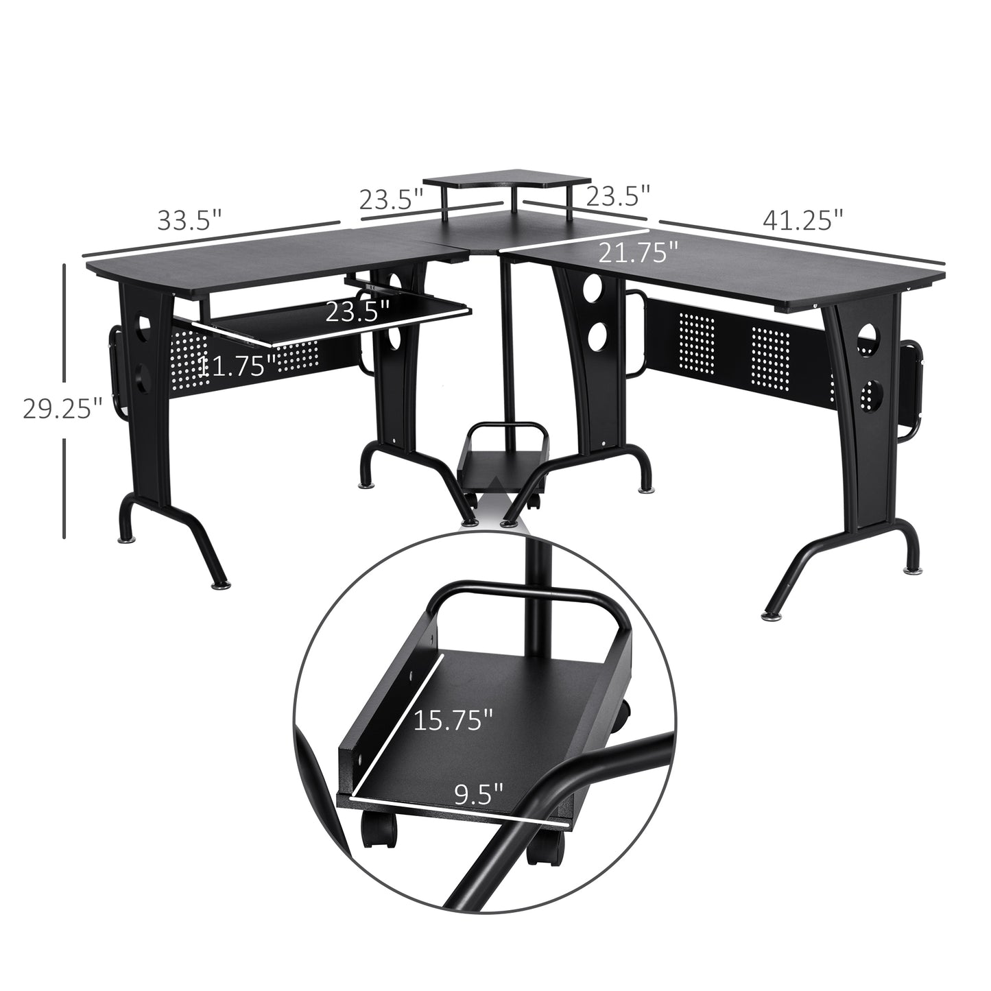 L-Shaped Computer Desk for PC, Corner Table for Small Spaces with Elevated Shelf, Keyboard Tray, CPU Stand, Home Office