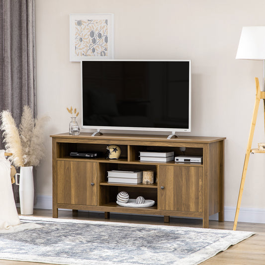 TV Stand for TVs up to 55", TV Unit with Storage Cupboard and Shelves, 55.1" x 15.7" x 27", Walnut