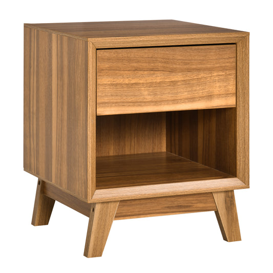 Modern Nightstand, Living Room End Table with Drawer and Shelf, Walnut Brown